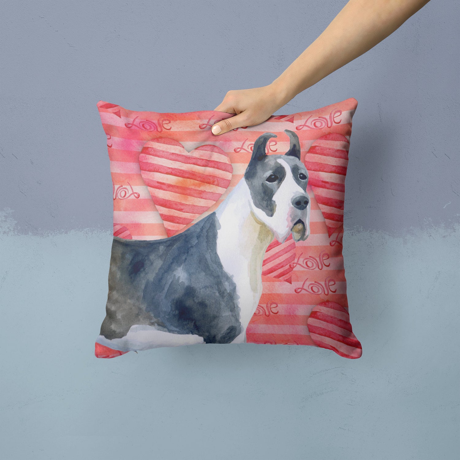 Harlequin Great Dane Love Fabric Decorative Pillow BB9730PW1414 - the-store.com