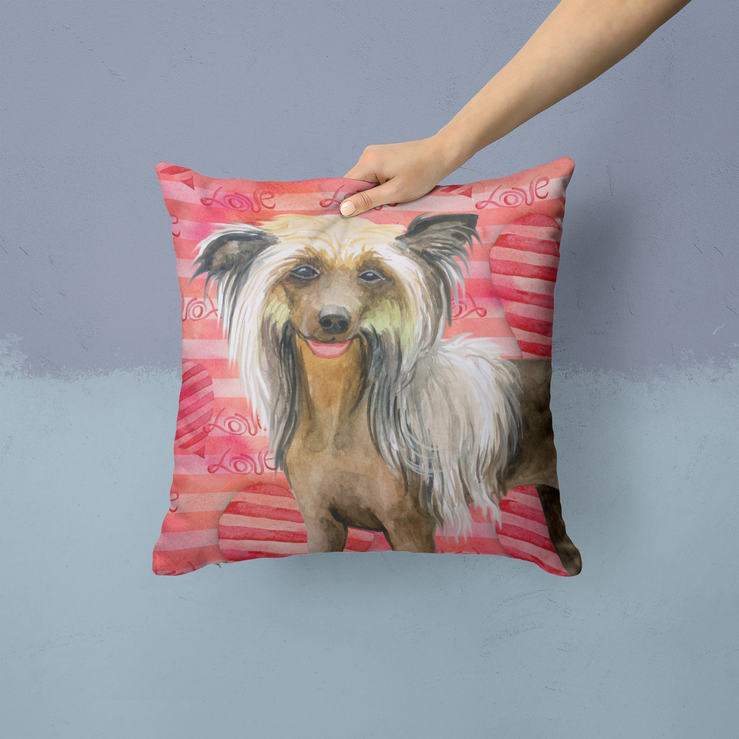 Chinese Crested Love Fabric Decorative Pillow BB9746PW1414 - the-store.com