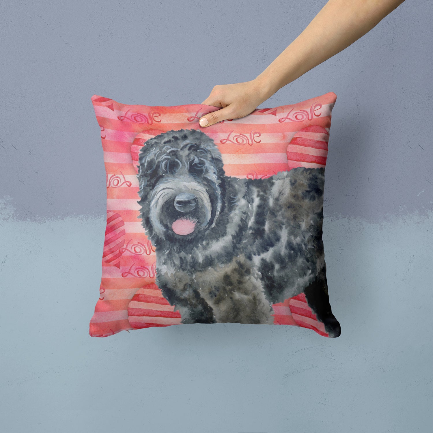 Black Russian Terrier Love Fabric Decorative Pillow BB9764PW1414 - the-store.com