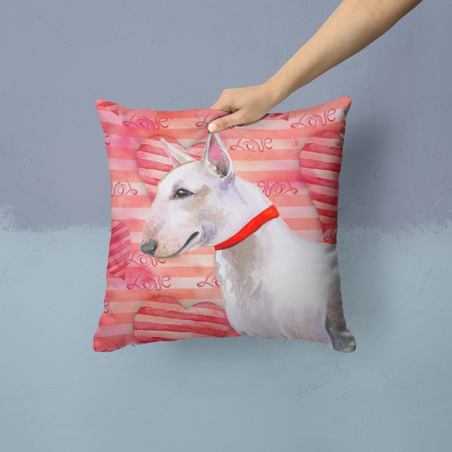 Bull Terrier Love Fabric Decorative Pillow BB9780PW1414 - the-store.com
