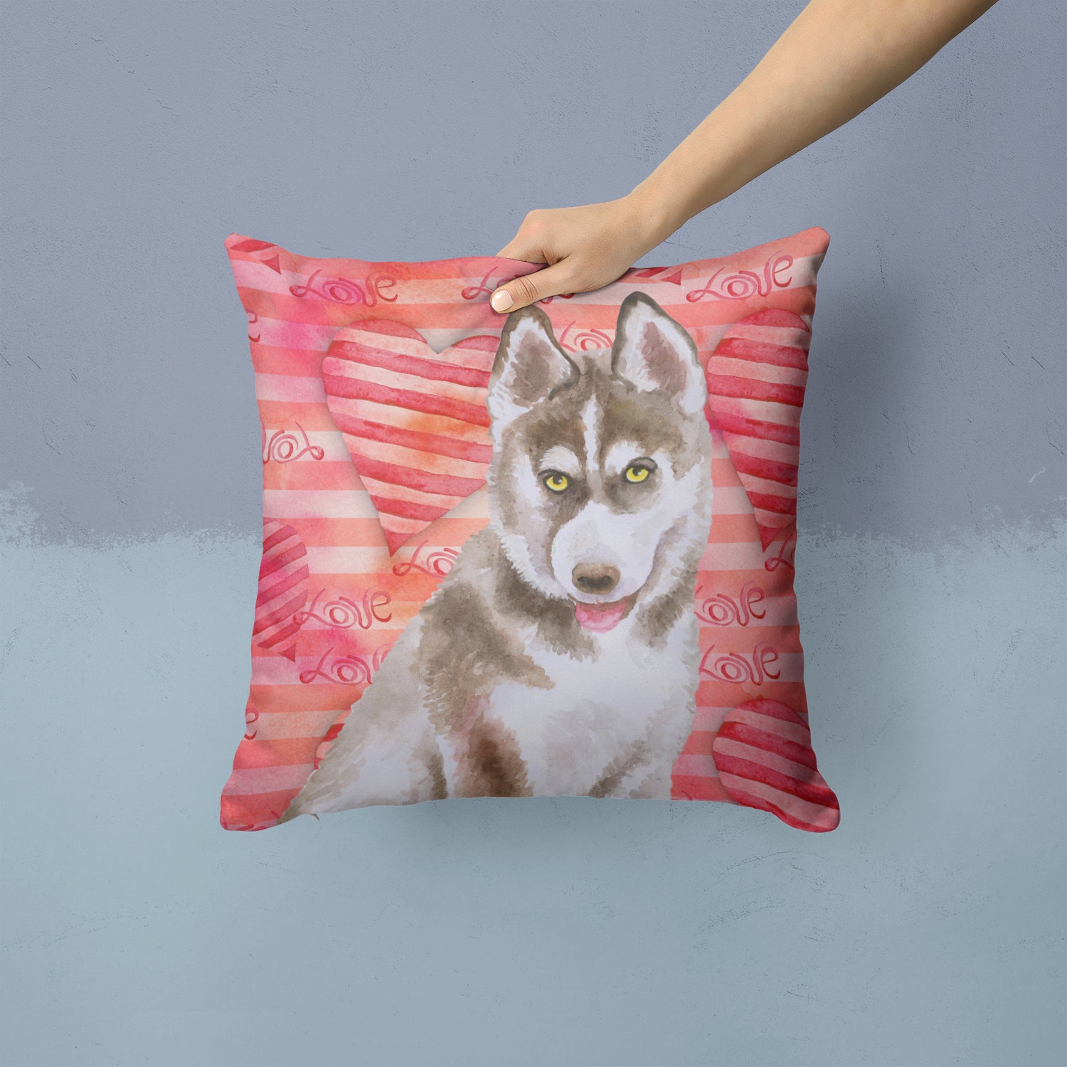 Siberian Husky Grey Love Fabric Decorative Pillow BB9783PW1414 - the-store.com