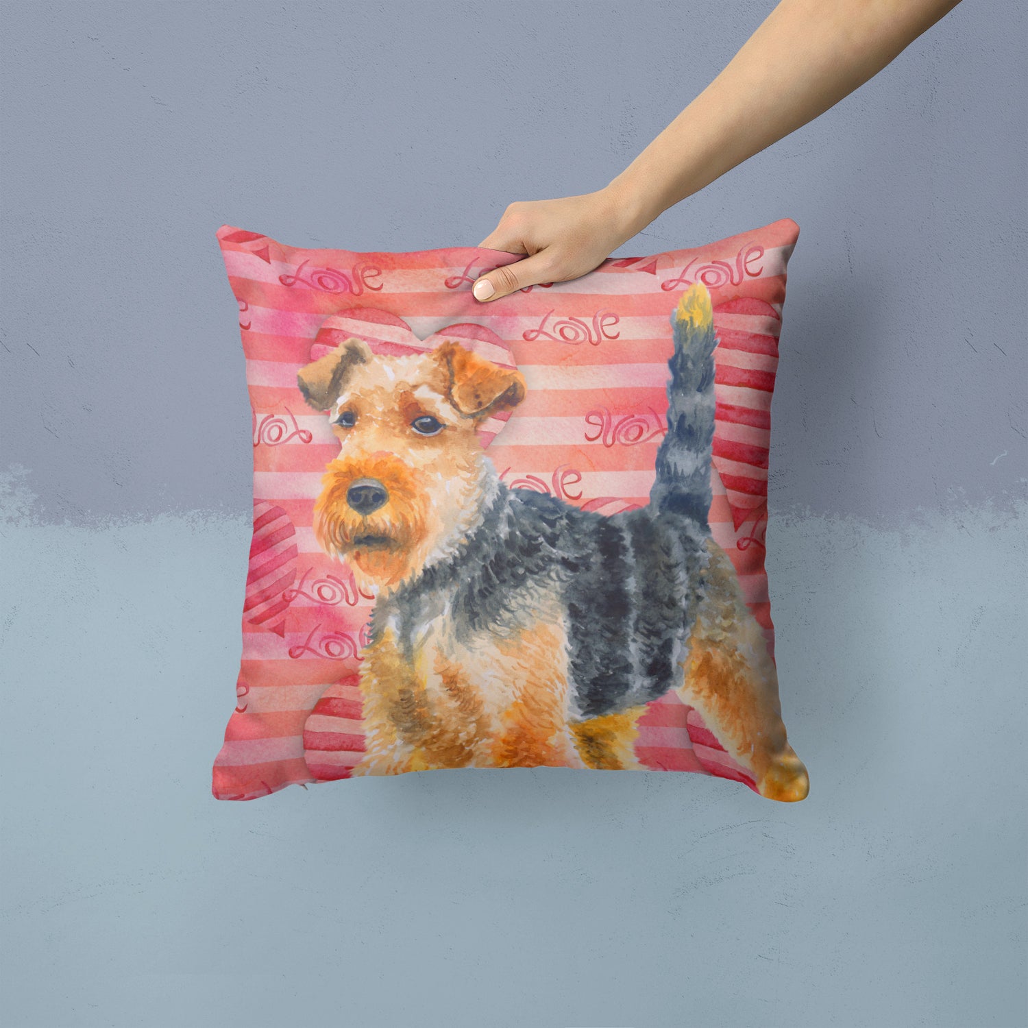 Welsh Terrier Love Fabric Decorative Pillow BB9787PW1414 - the-store.com