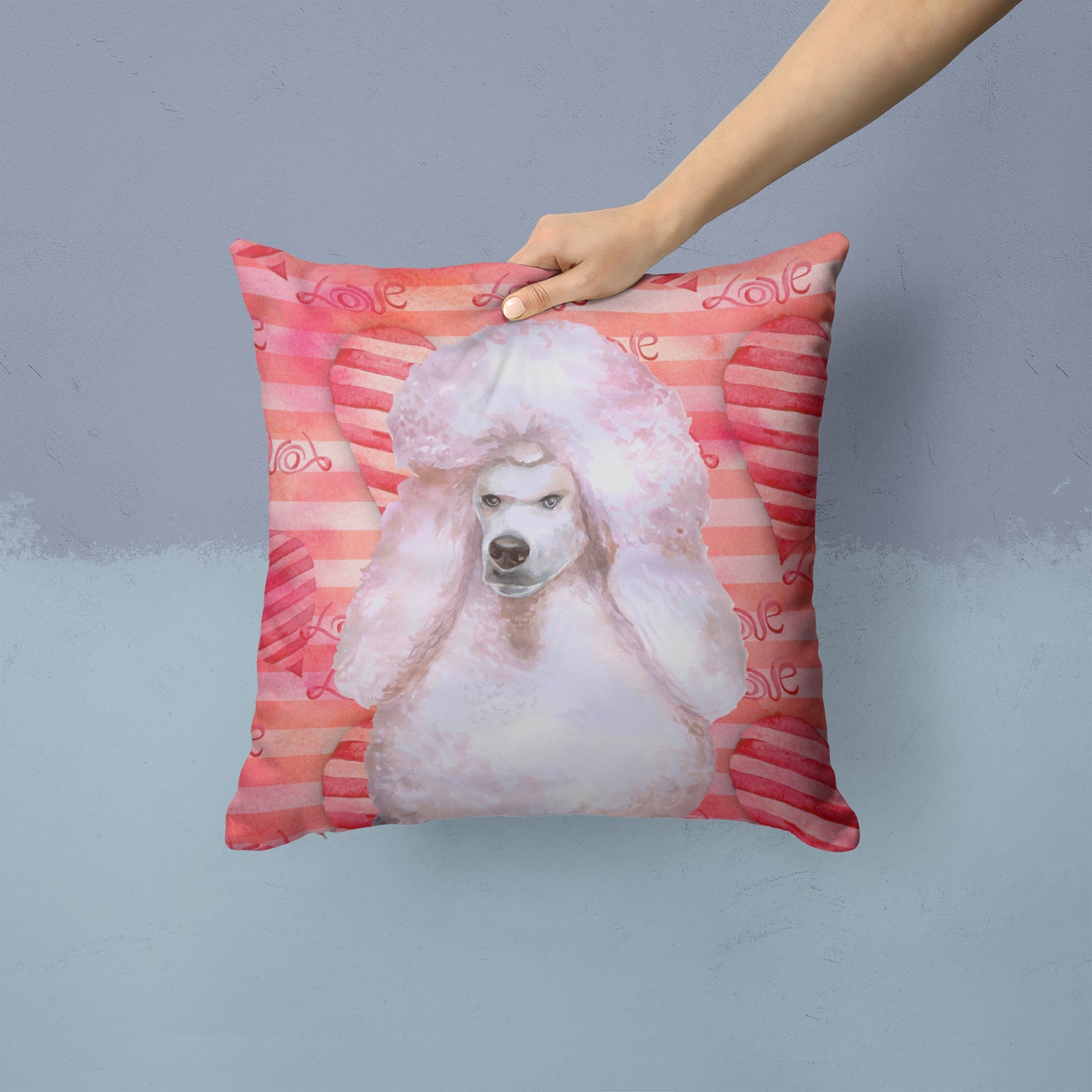 White Standard Poodle Love Fabric Decorative Pillow BB9804PW1414 - the-store.com