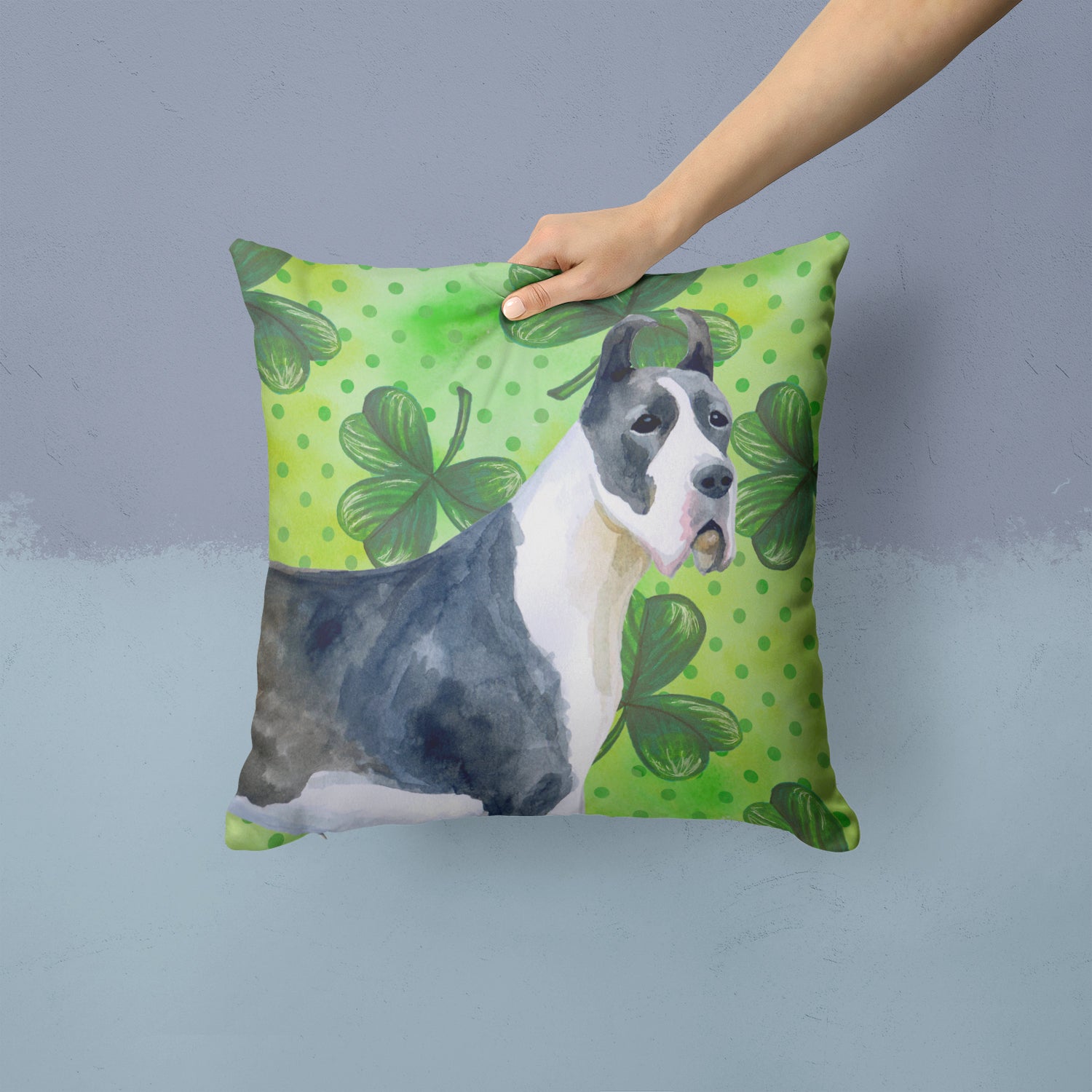 Harlequin Great Dane St Patrick's Fabric Decorative Pillow BB9817PW1414 - the-store.com
