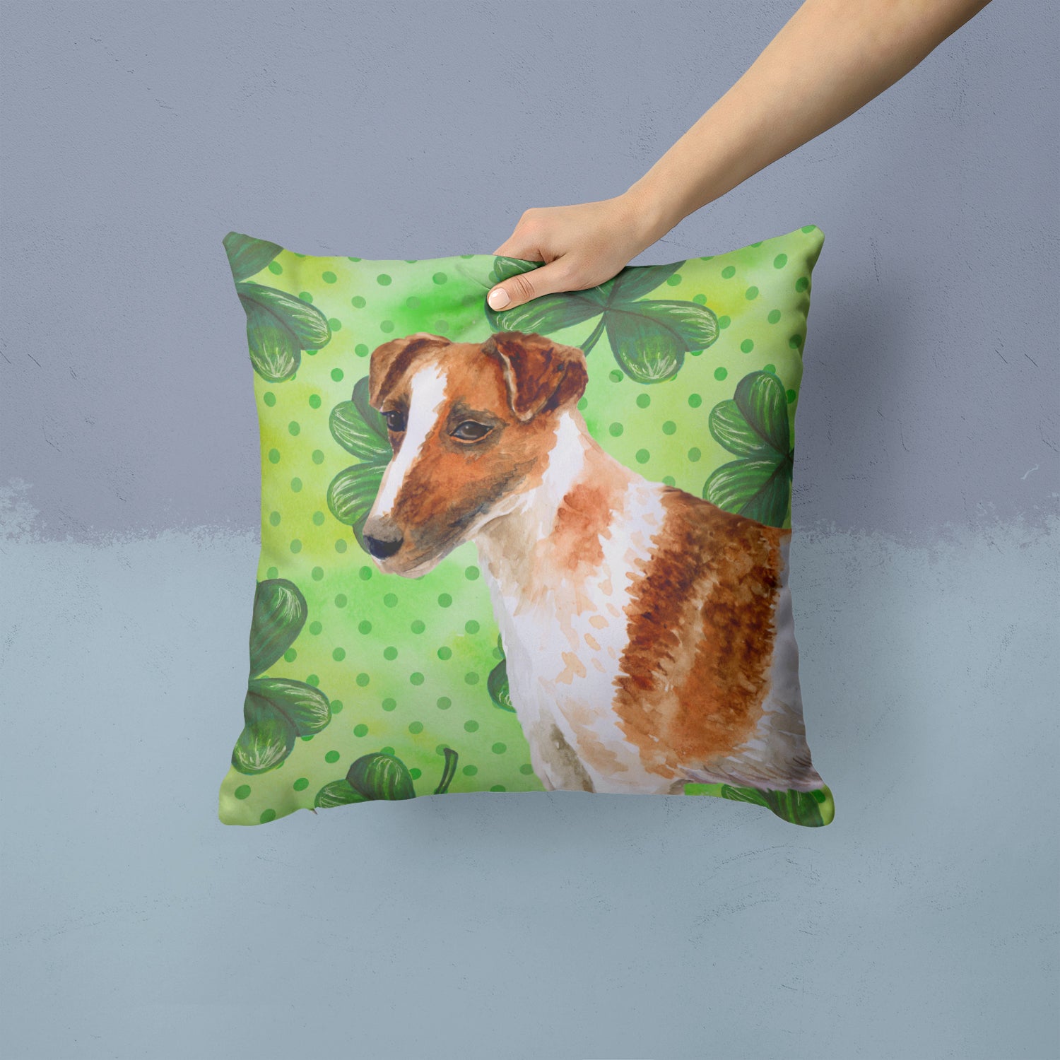 Smooth Fox Terrier St Patrick's Fabric Decorative Pillow BB9821PW1414 - the-store.com