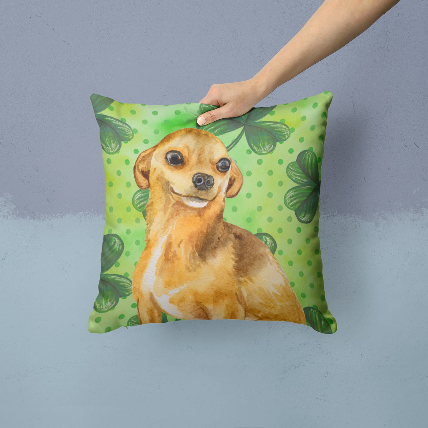Chihuahua St Patrick's Fabric Decorative Pillow BB9832PW1414 - the-store.com
