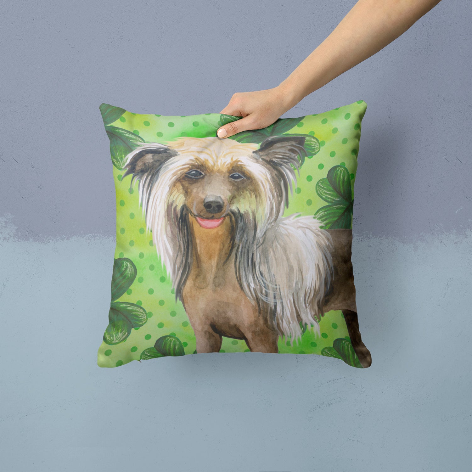 Chinese Crested St Patrick's Fabric Decorative Pillow BB9833PW1414 - the-store.com