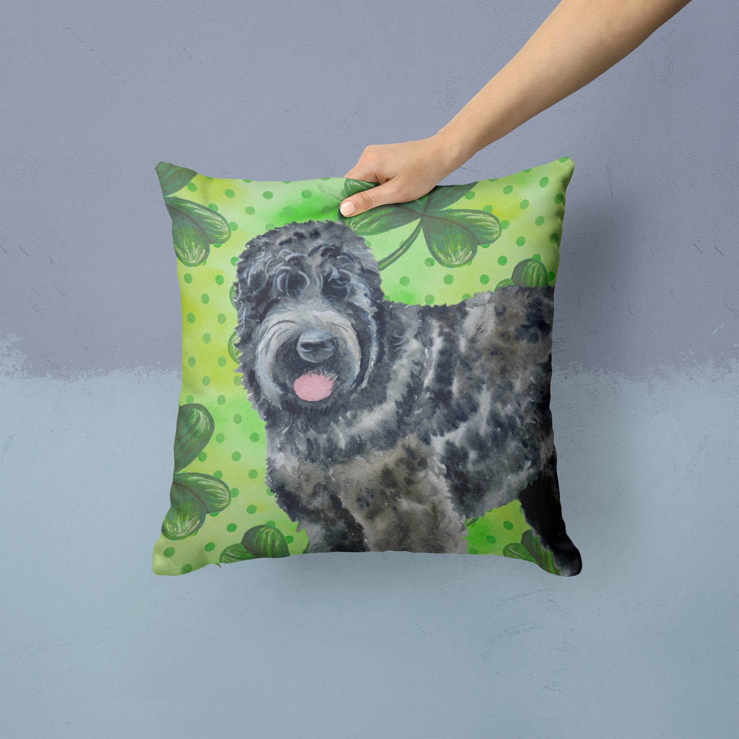 Black Russian Terrier St Patrick's Fabric Decorative Pillow BB9851PW1414 - the-store.com
