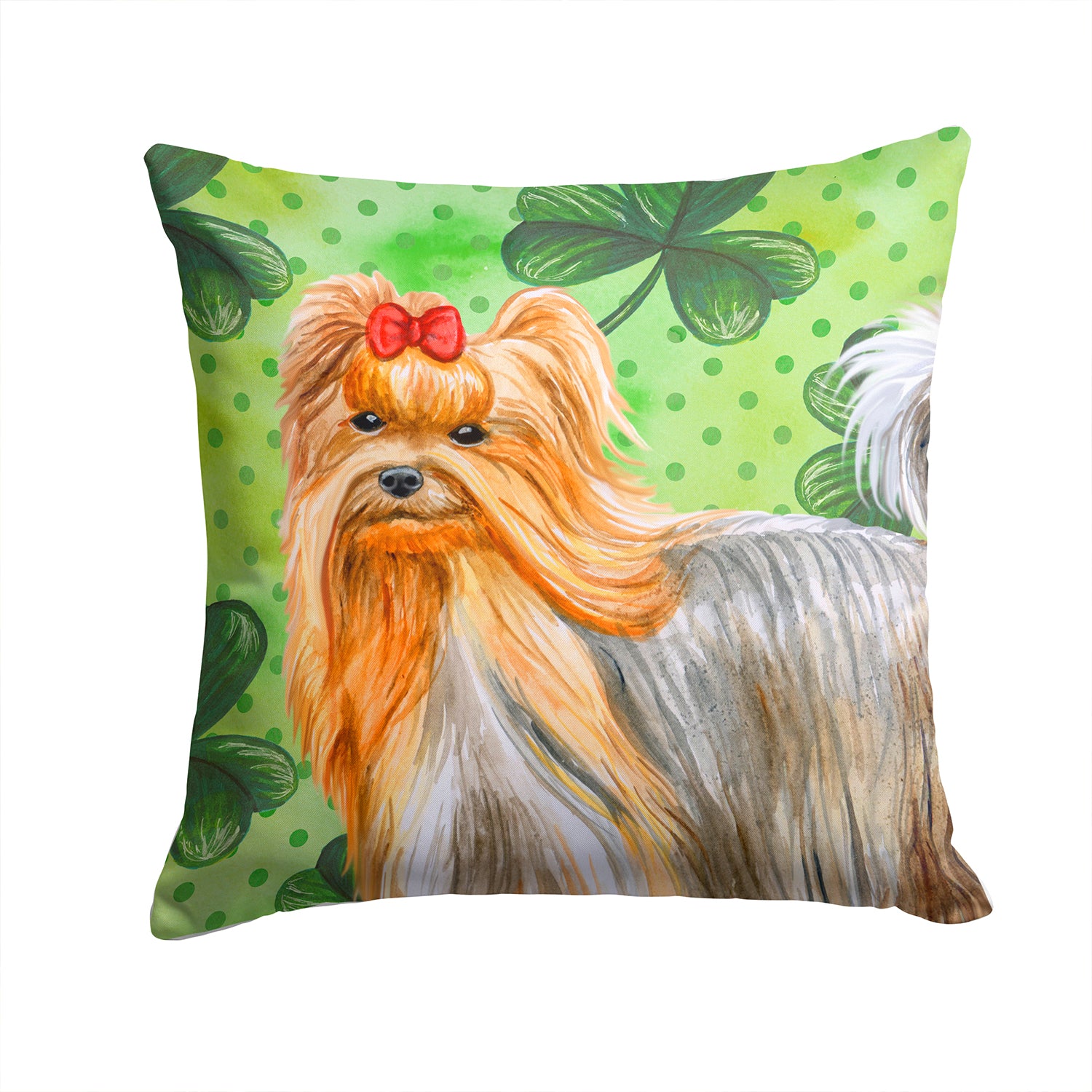 Yorkshire Terrier St Patrick's Fabric Decorative Pillow BB9859PW1414 - the-store.com