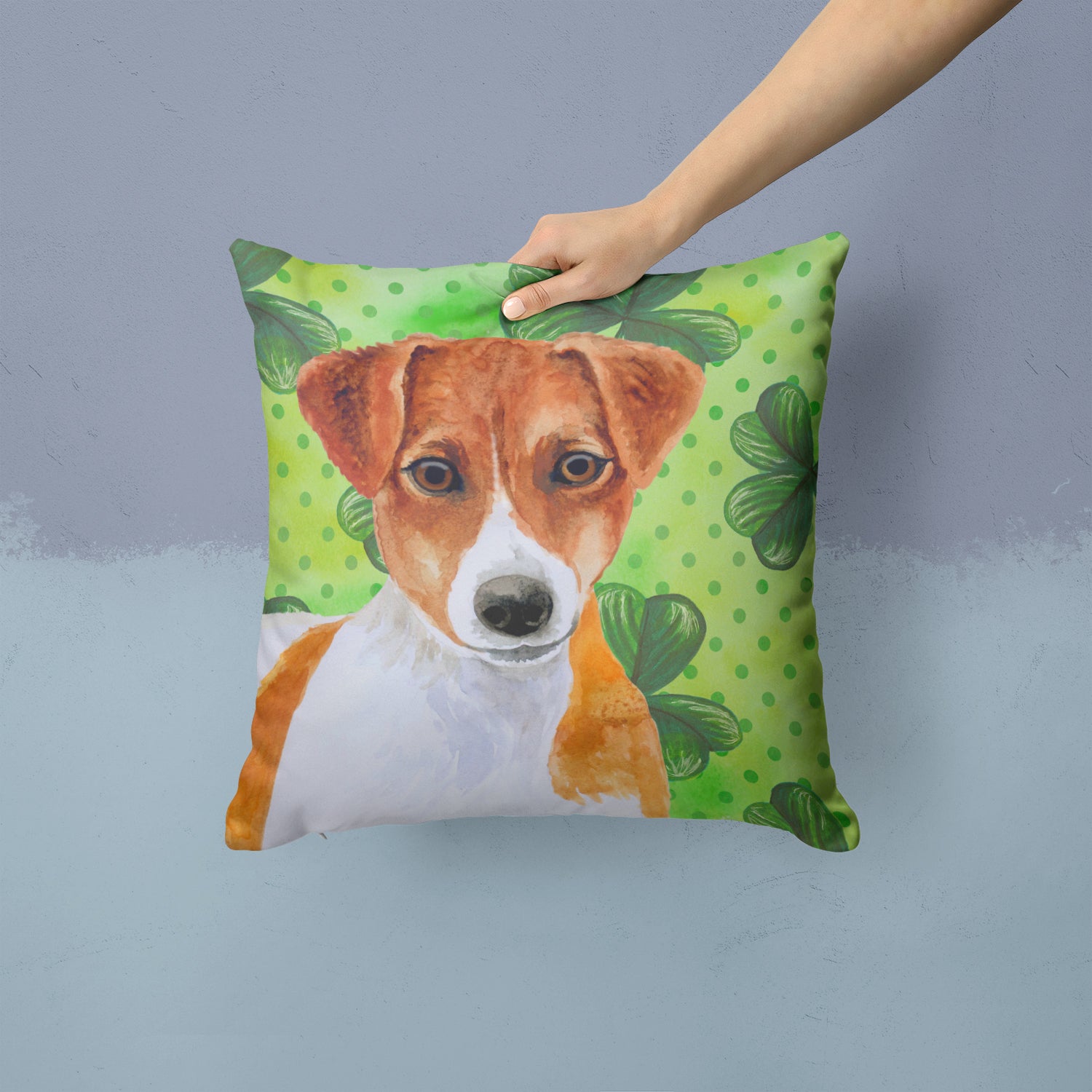 Jack Russell Terrier St Patrick's Fabric Decorative Pillow BB9863PW1414 - the-store.com