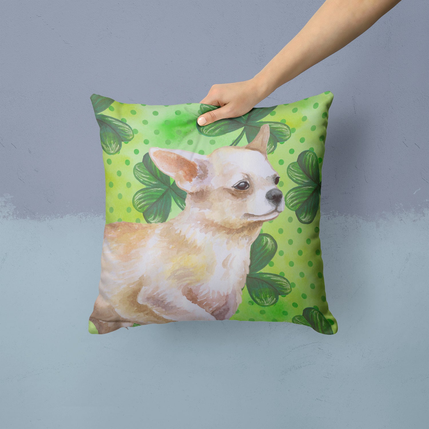 Chihuahua Leg up St Patrick's Fabric Decorative Pillow BB9871PW1414 - the-store.com