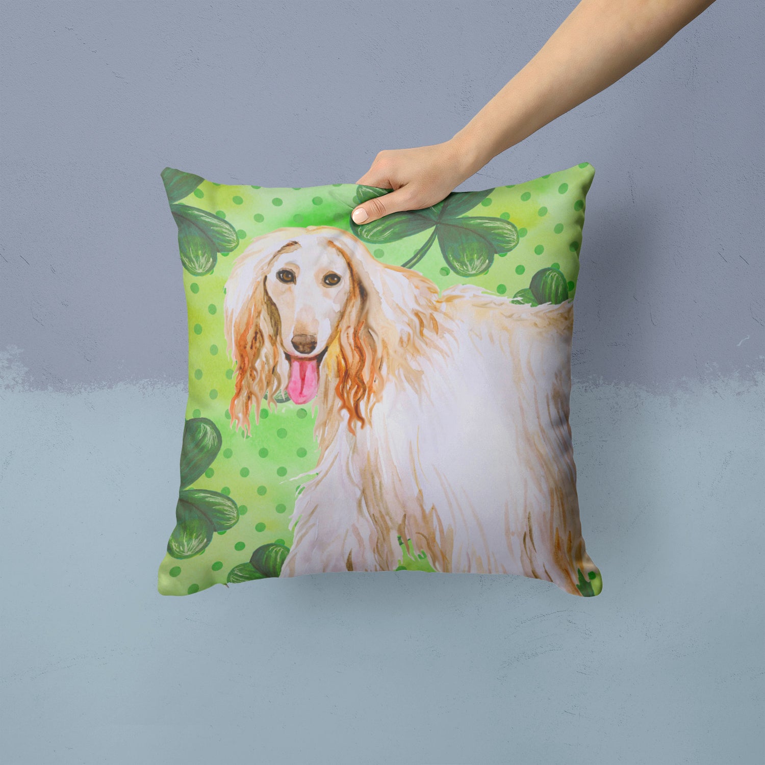 Afghan Hound St Patrick's Fabric Decorative Pillow BB9876PW1414 - the-store.com