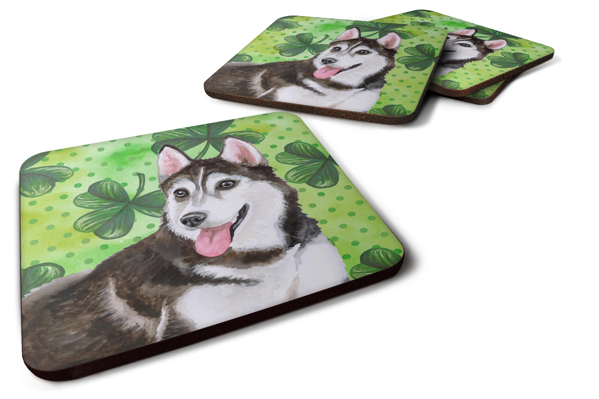 Siberian Husky #2 St Patrick's Foam Coaster Set of 4 BB9886FC - the-store.com