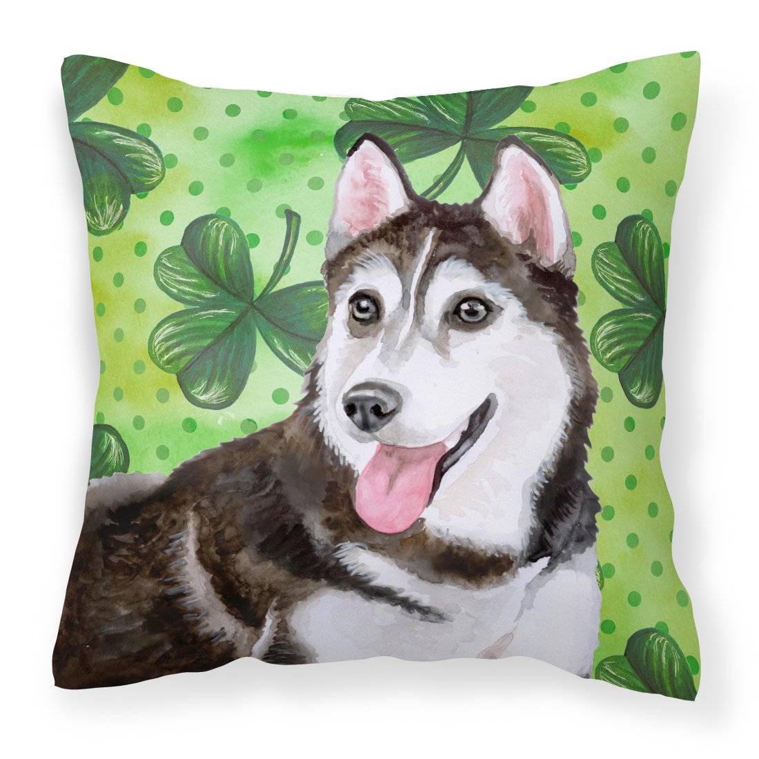 Siberian Husky #2 St Patrick's Fabric Decorative Pillow BB9886PW1818 by Caroline's Treasures