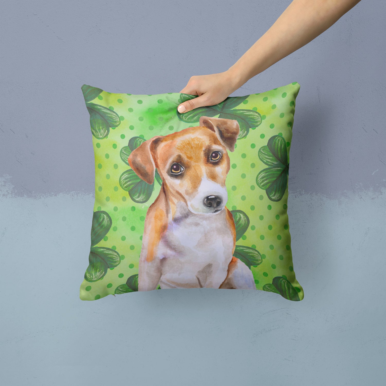 Jack Russell Terrier #2 St Patrick's Fabric Decorative Pillow BB9887PW1414 - the-store.com