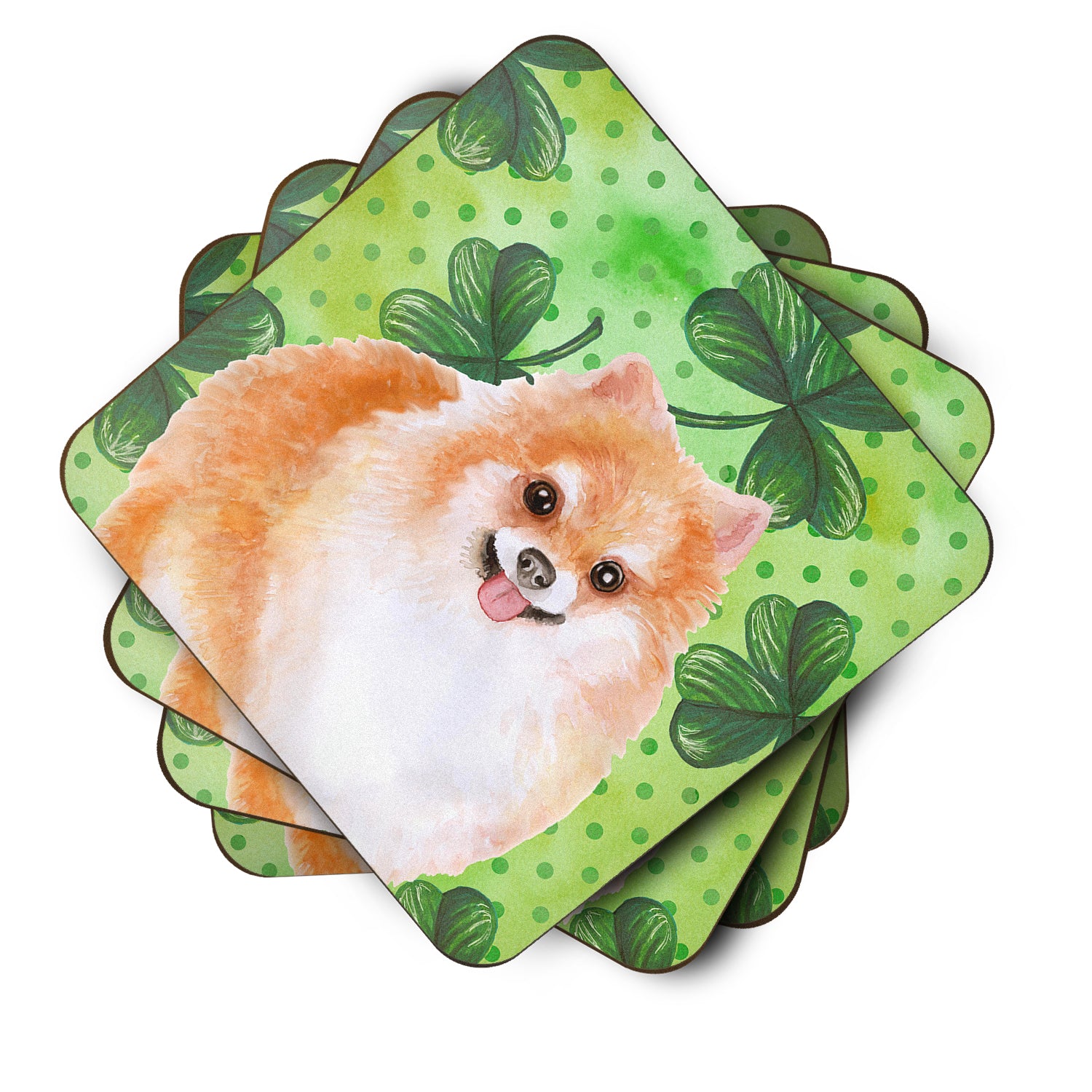 Pomeranian #2 St Patrick's Foam Coaster Set of 4 BB9890FC - the-store.com