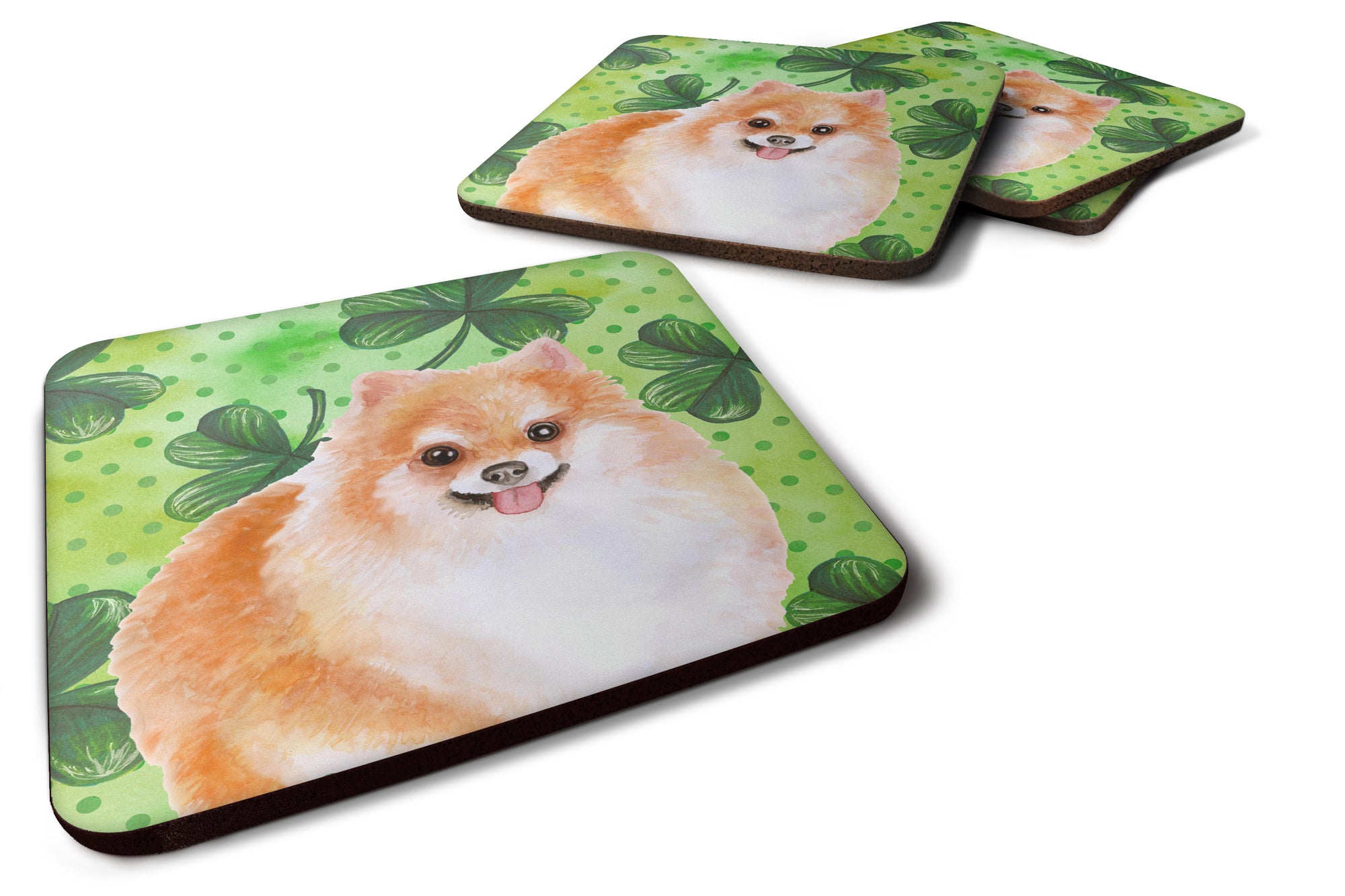 Pomeranian #2 St Patrick's Foam Coaster Set of 4 BB9890FC - the-store.com