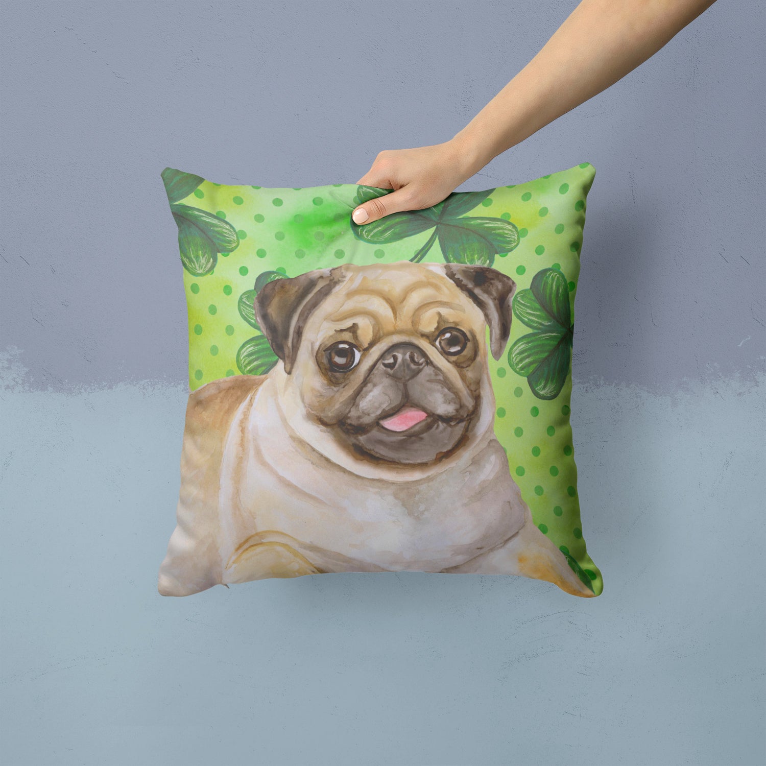 Fawn Pug St Patrick's Fabric Decorative Pillow BB9892PW1414 - the-store.com