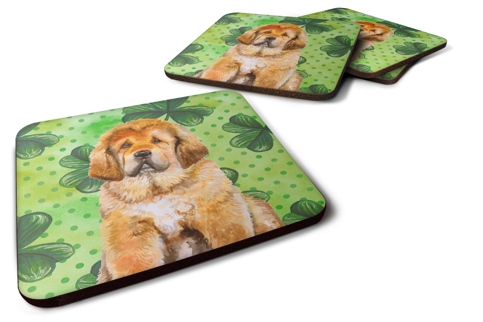 Tibetan Mastiff St Patrick's Foam Coaster Set of 4 BB9895FC - the-store.com