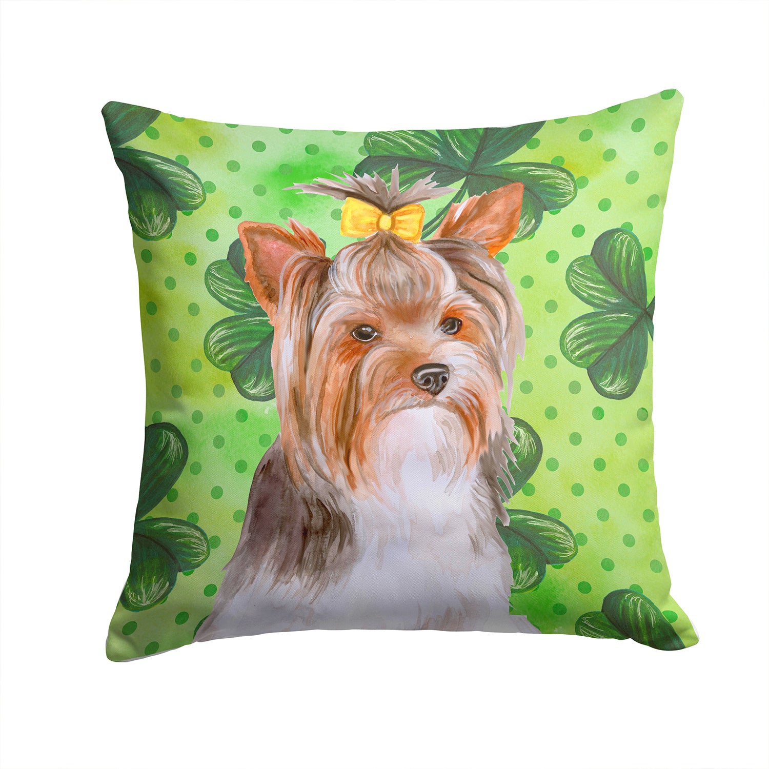 Yorkshire Terrier #2 St Patrick's Fabric Decorative Pillow BB9897PW1414 - the-store.com