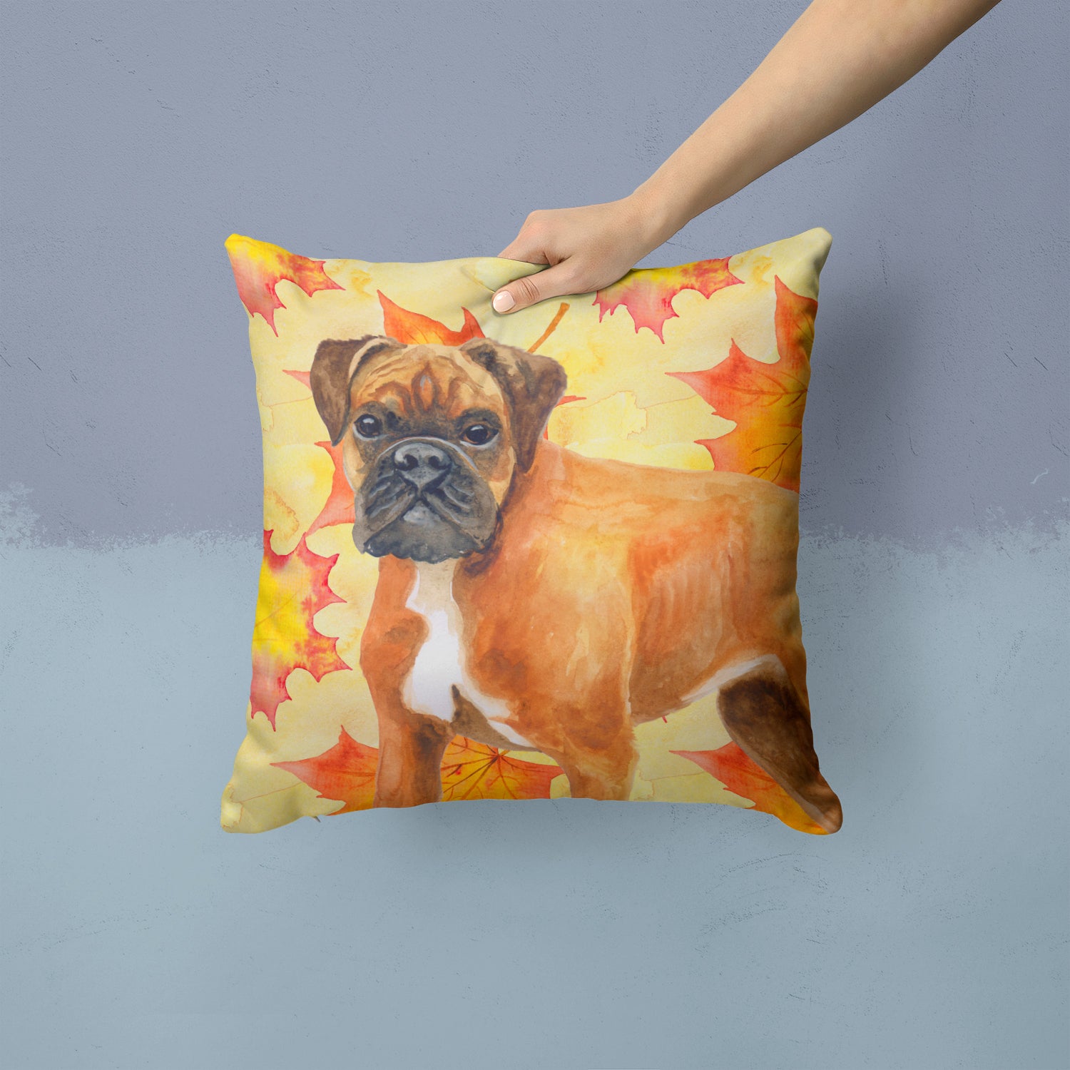 German Boxer Fall Fabric Decorative Pillow BB9901PW1414 - the-store.com