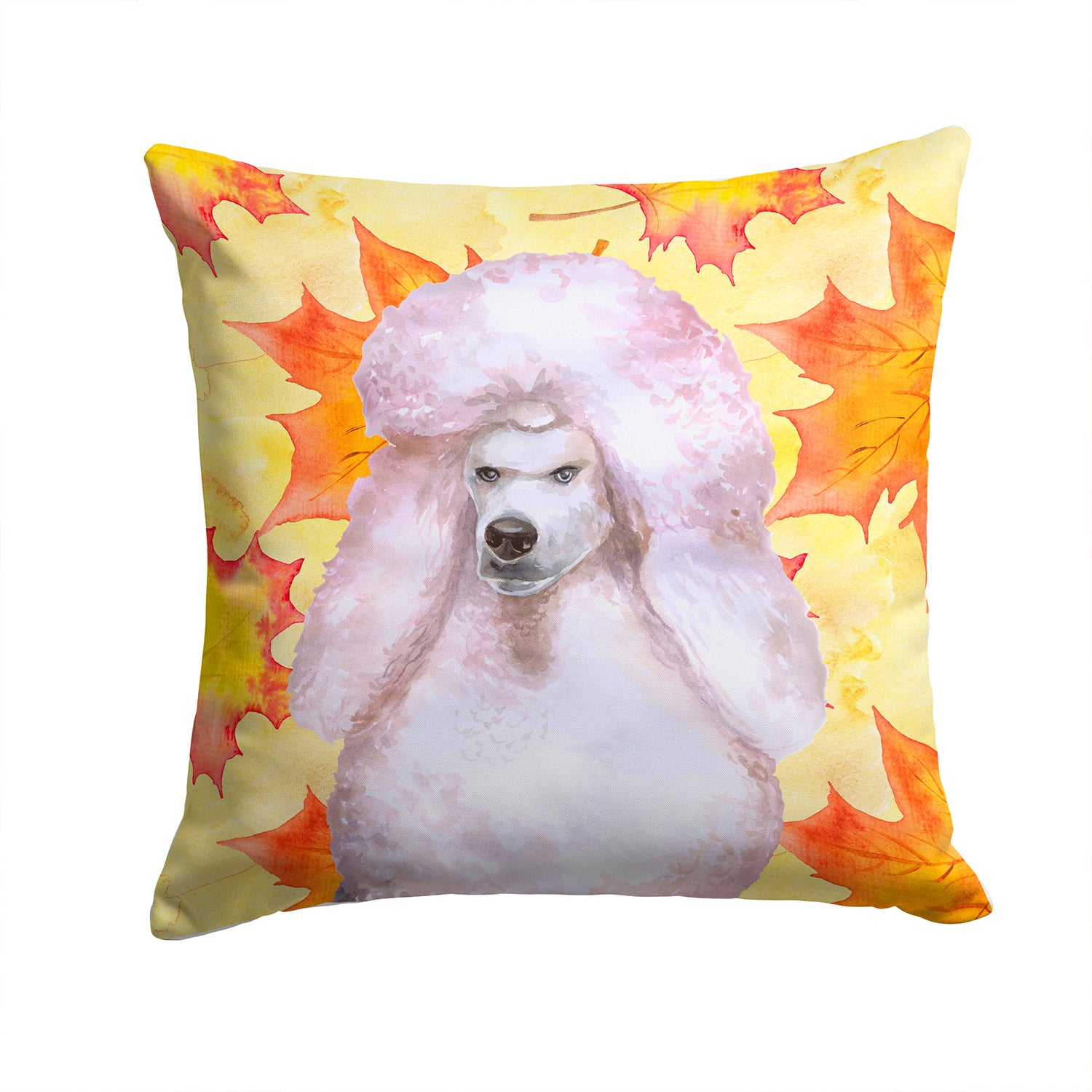 White Standard Poodle Fall Fabric Decorative Pillow BB9978PW1414 - the-store.com