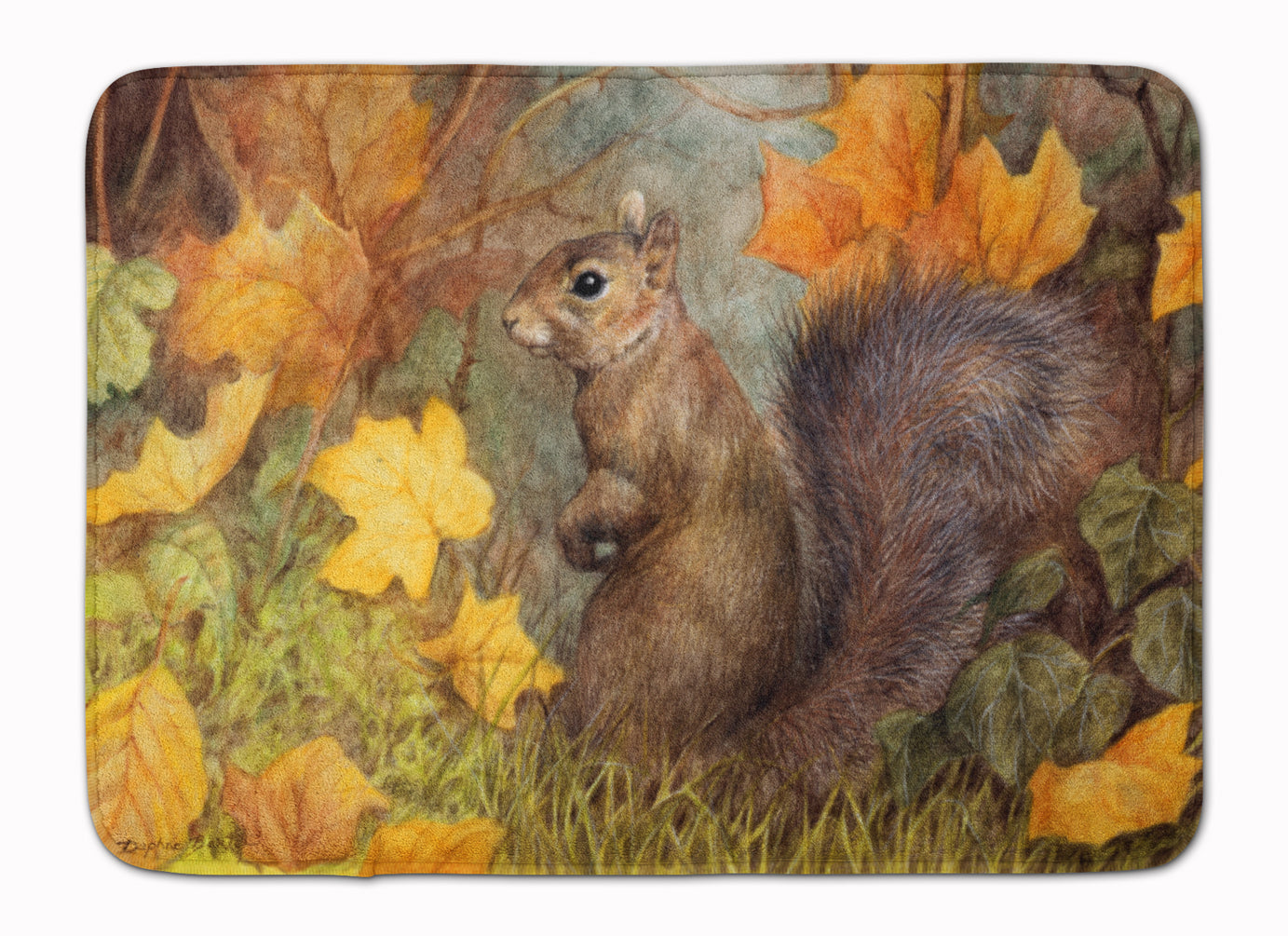 Grey Squirrel in Fall Leaves Machine Washable Memory Foam Mat BDBA0097RUG - the-store.com