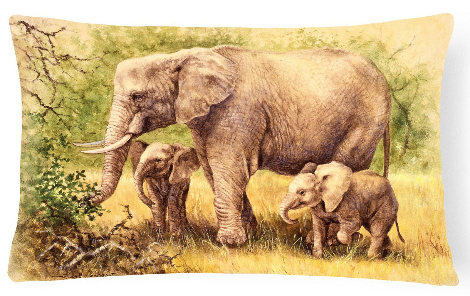 Elephants by Daphne Baxter Fabric Decorative Pillow BDBA0112PW1216 by Caroline's Treasures