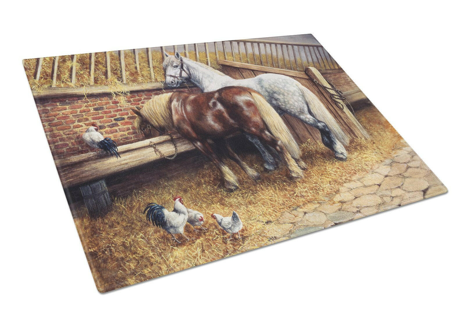 Horses Eating with the Chickens Glass Cutting Board Large BDBA0135LCB by Caroline's Treasures