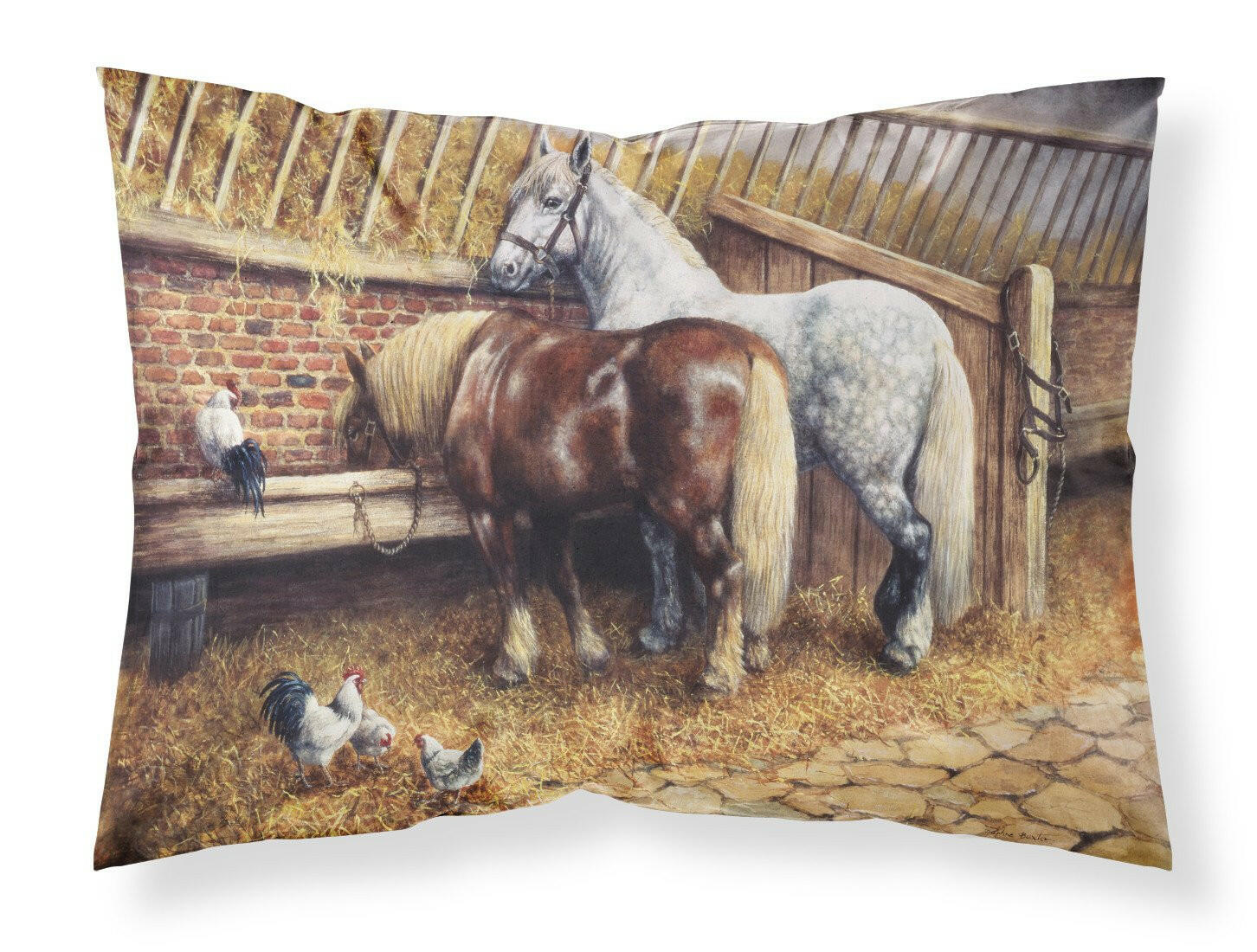 Horses Eating with the Chickens Fabric Standard Pillowcase BDBA0135PILLOWCASE by Caroline's Treasures