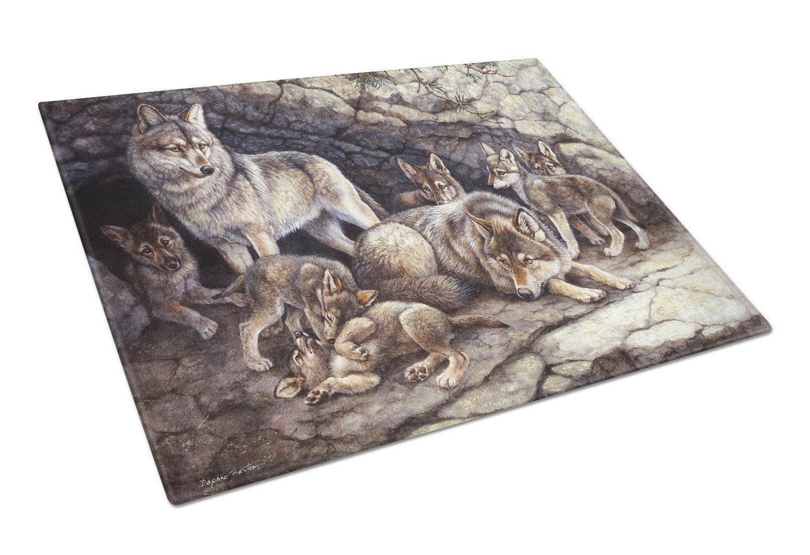 Wolf Wolves by the Den Glass Cutting Board Large BDBA0157LCB by Caroline's Treasures