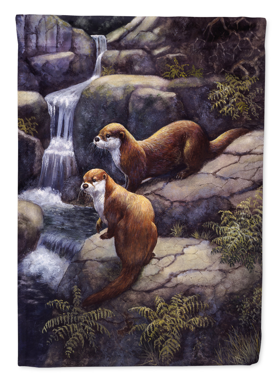 Otters by the Waterfall by Daphne Baxter Flag Canvas House Size BDBA0293CHF
