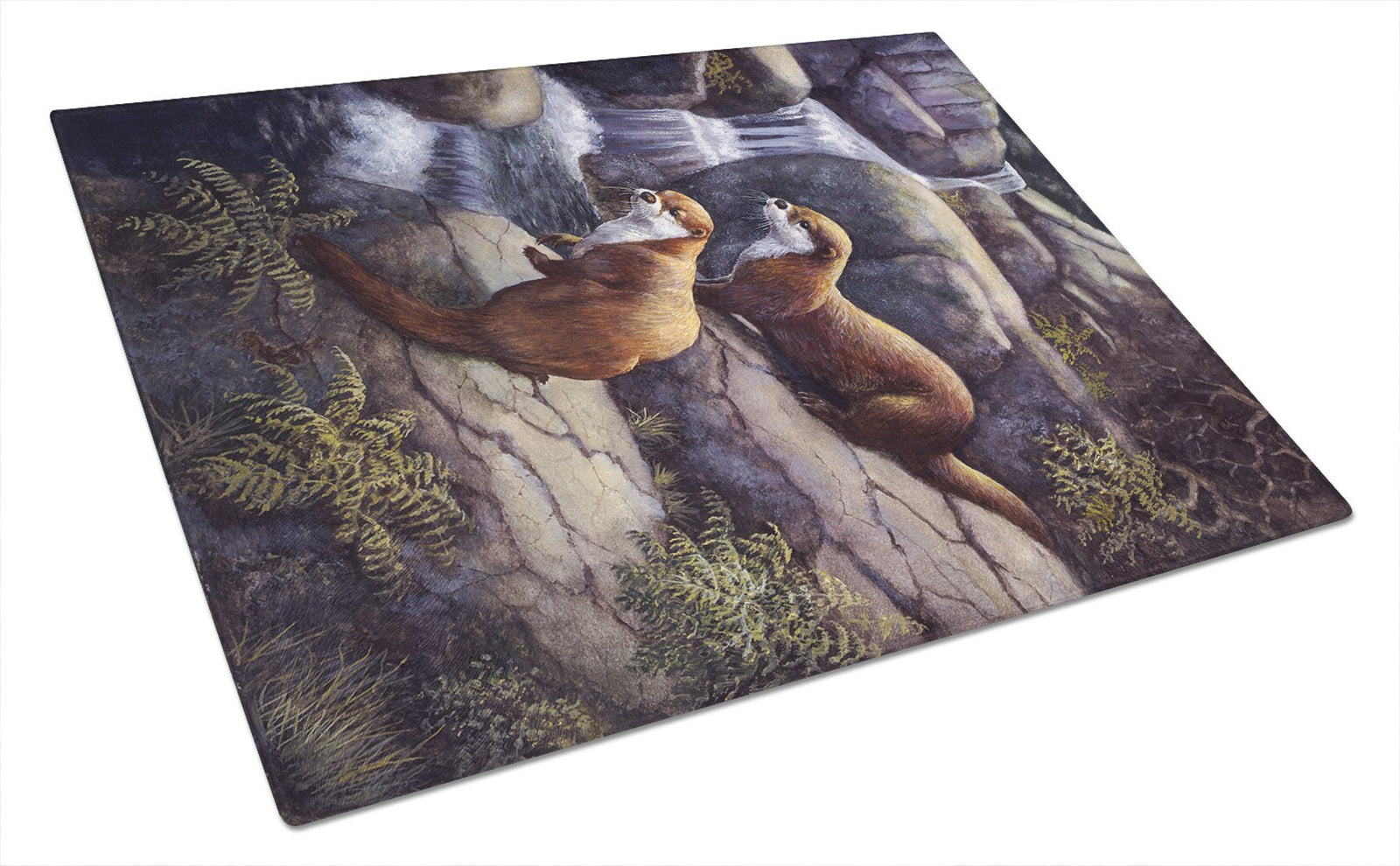 Otters by the Waterfall by Daphne Baxter Glass Cutting Board Large BDBA0293LCB by Caroline's Treasures