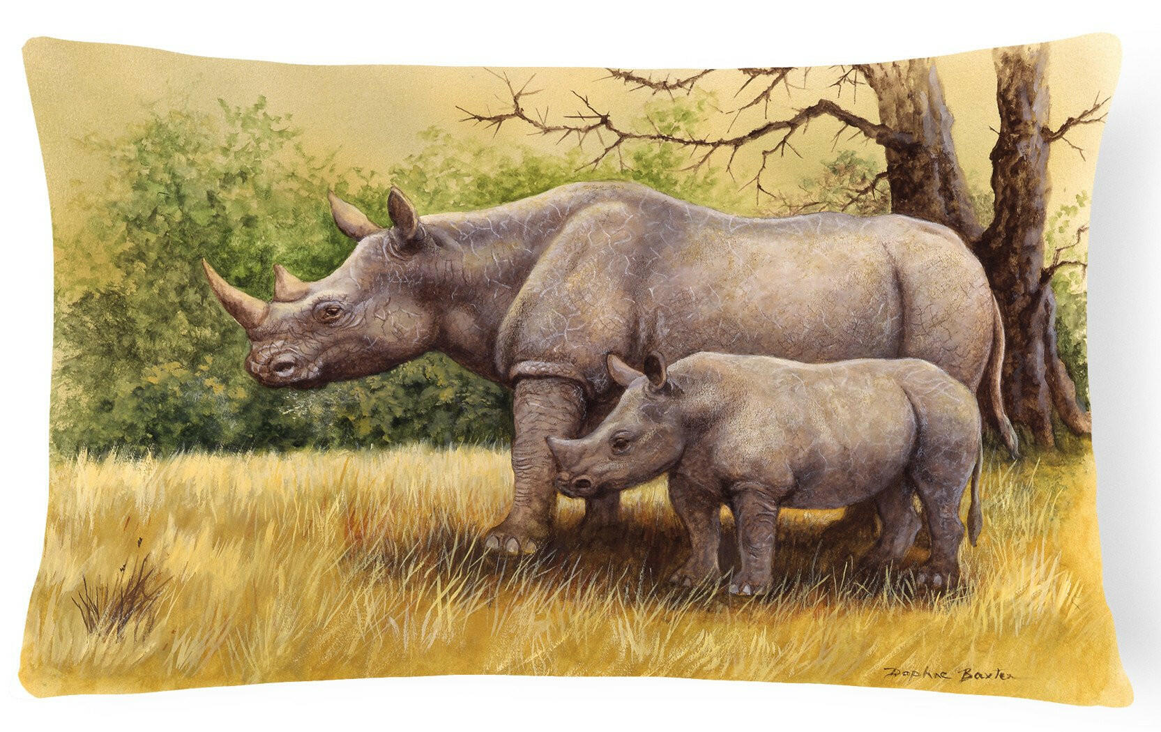 Rhinoceros by Daphne Baxter Fabric Decorative Pillow BDBA0306PW1216 by Caroline's Treasures