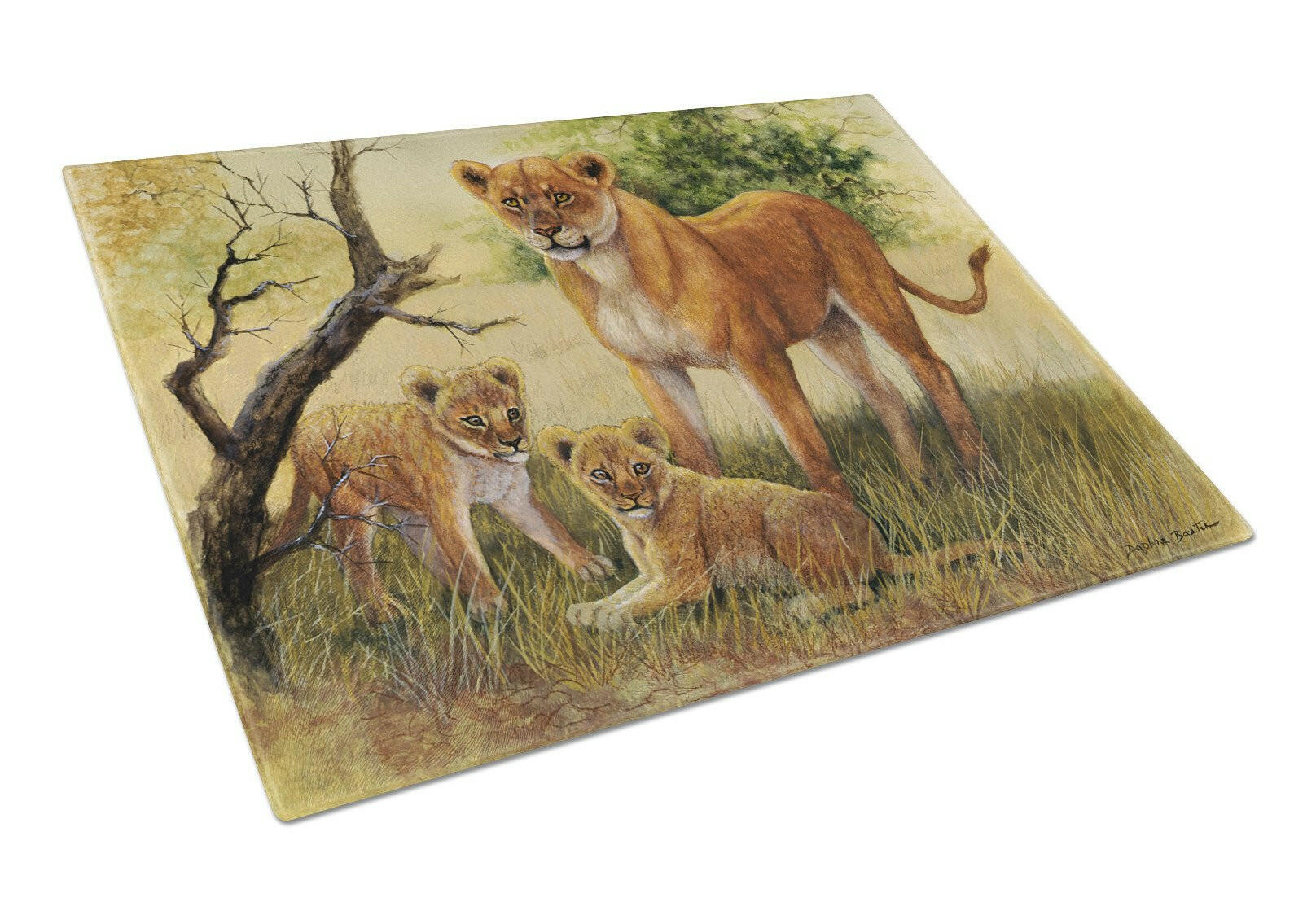 Lion and Cubs by Daphne Baxter Glass Cutting Board Large BDBA0307LCB by Caroline's Treasures