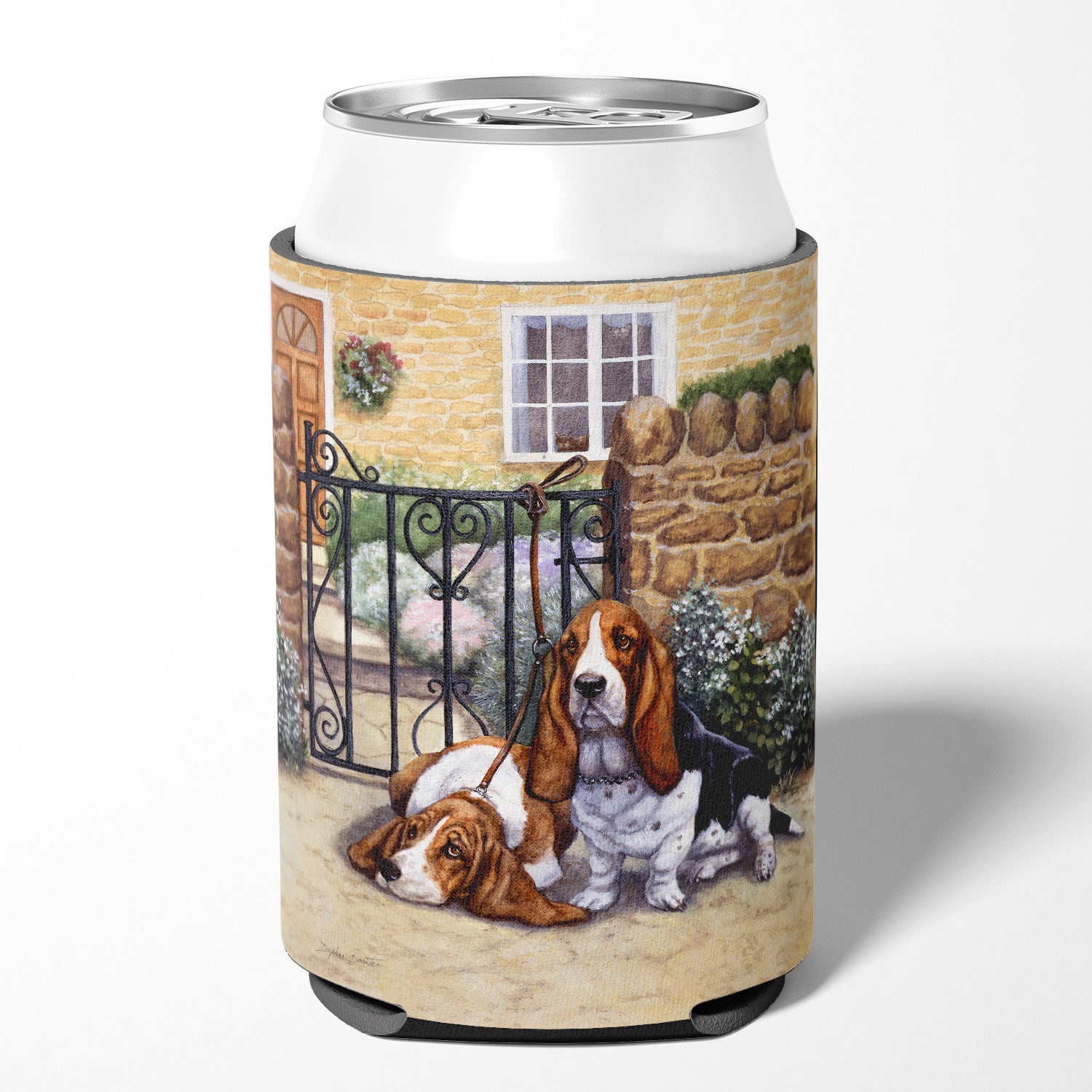 Basset Hound at the gate Can or Bottle Hugger BDBA0312CC.