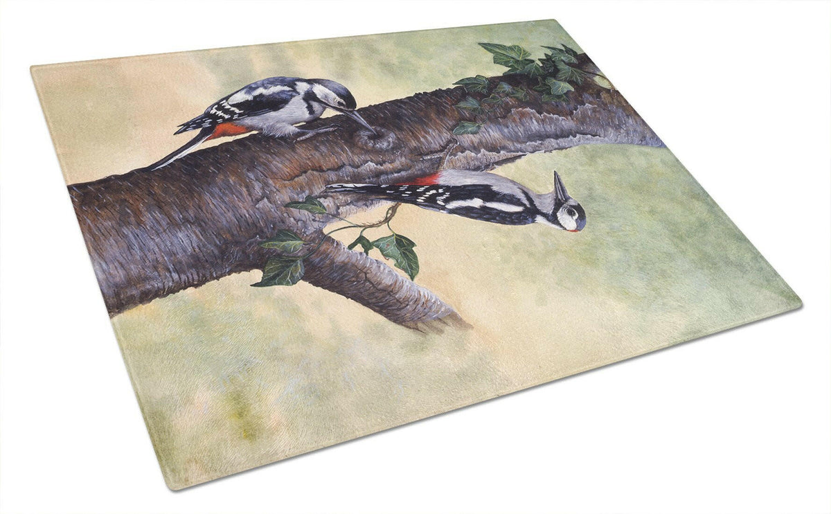 Woodpeckers by Daphne Baxter Glass Cutting Board Large BDBA0335LCB by Caroline&#39;s Treasures