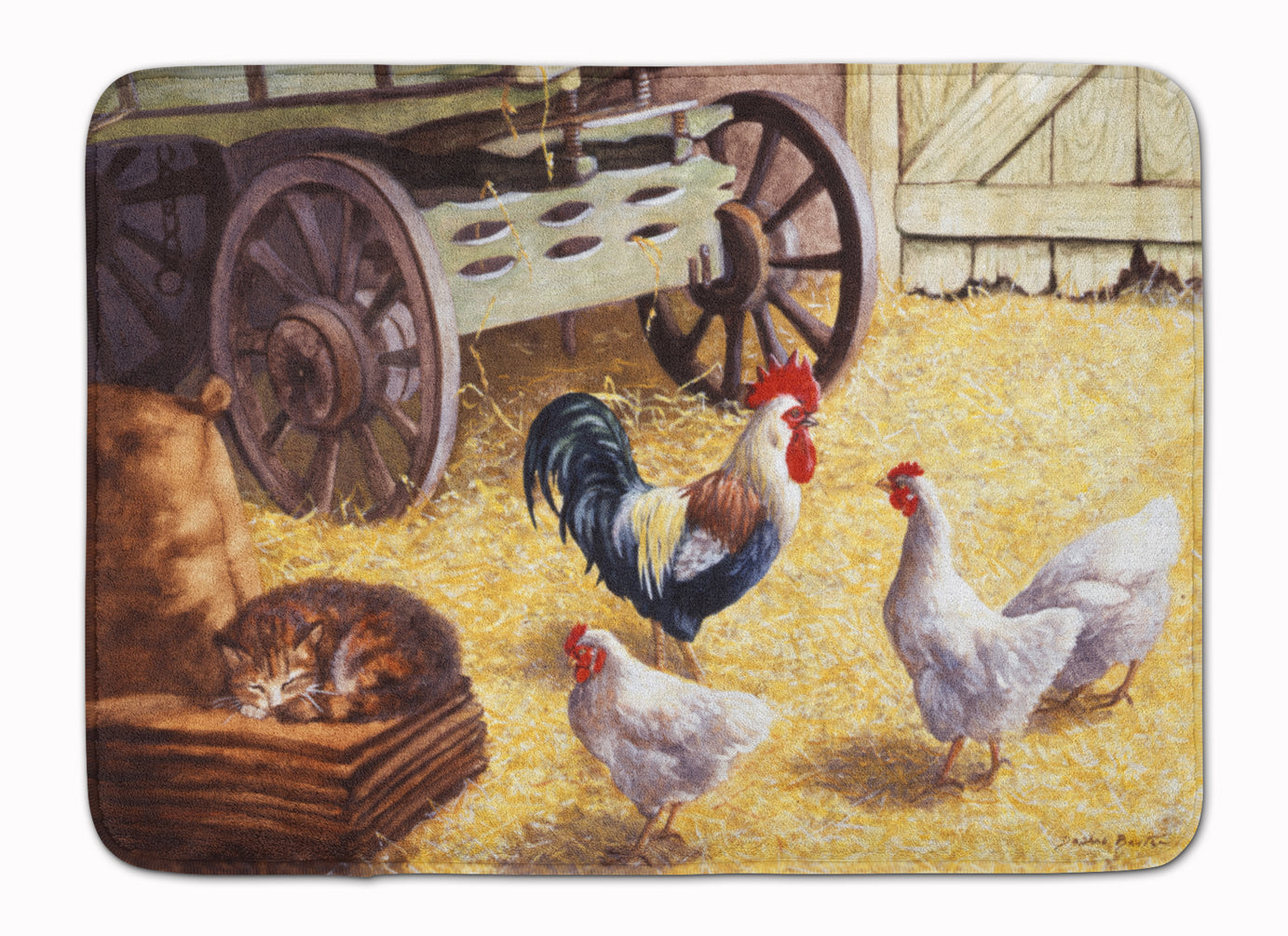 Rooster and Hens Chickens in the Barn Machine Washable Memory Foam Mat BDBA0339RUG - the-store.com
