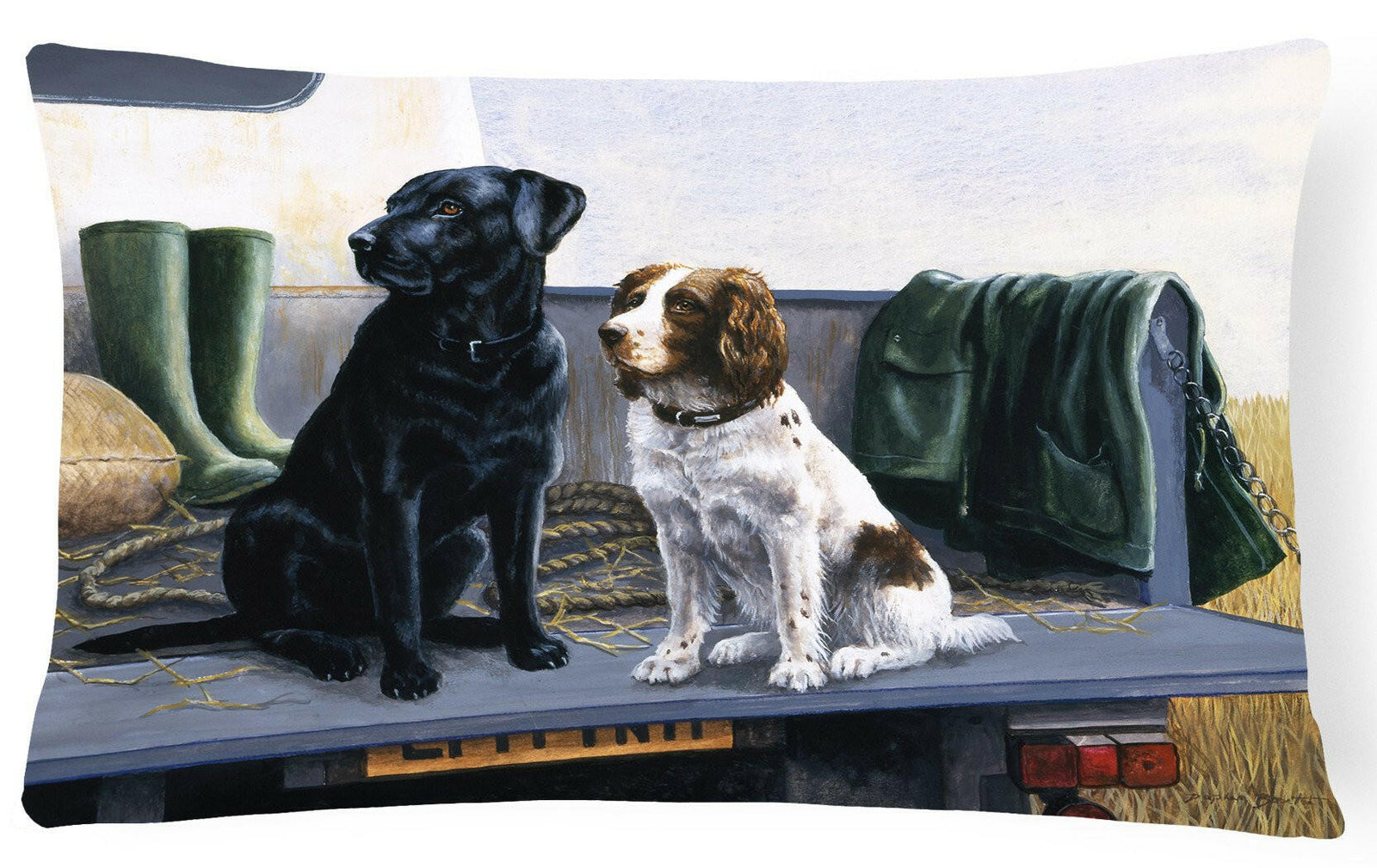On The Tailgate Labrador and Springer Spaniel Fabric Decorative Pillow BDBA0341PW1216 by Caroline's Treasures