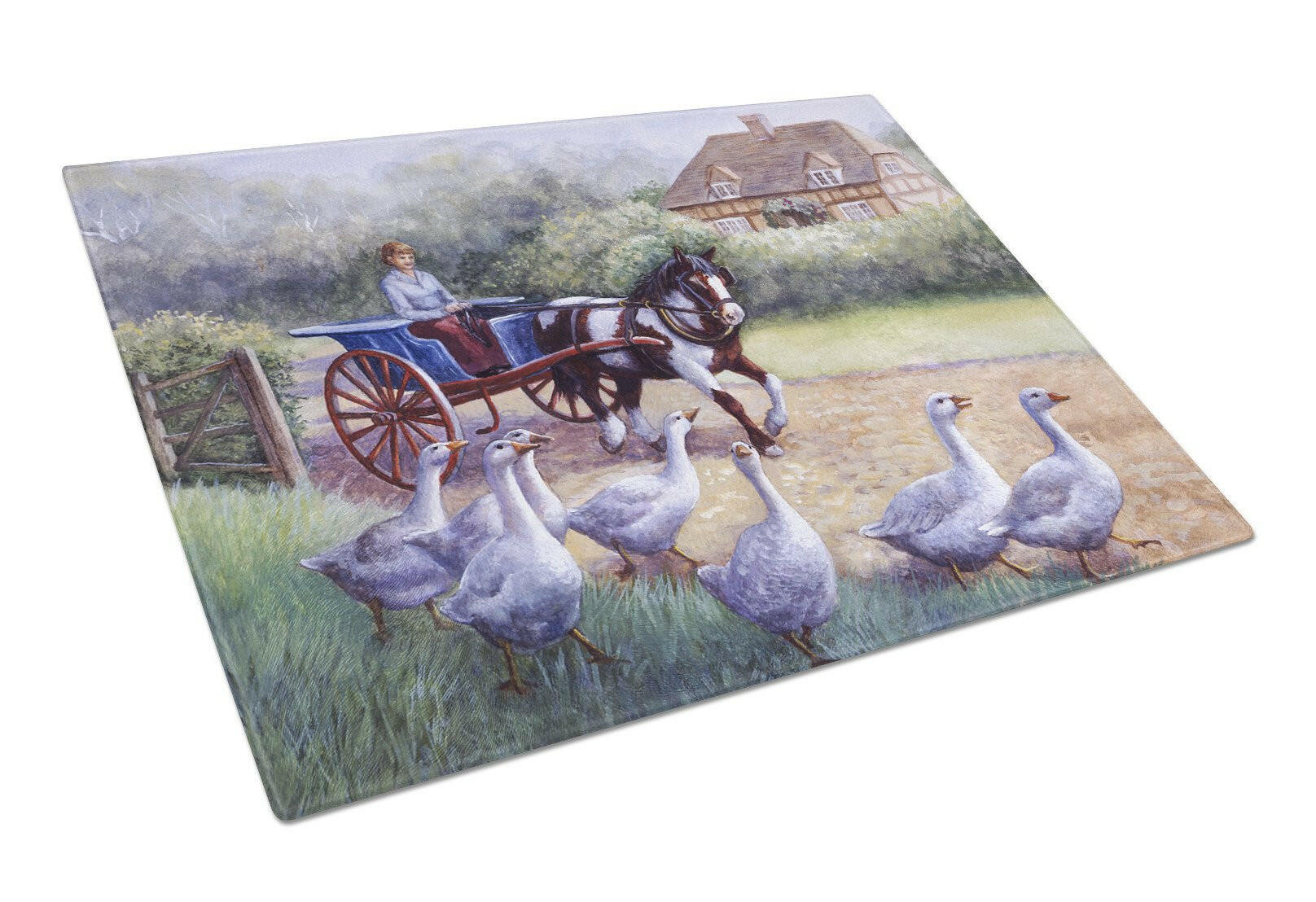 Geese Crossing before the Horse Glass Cutting Board Large BDBA0351LCB by Caroline's Treasures