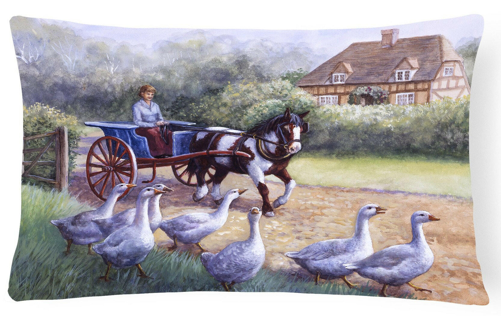 Geese Crossing before the Horse Fabric Decorative Pillow BDBA0351PW1216 by Caroline's Treasures