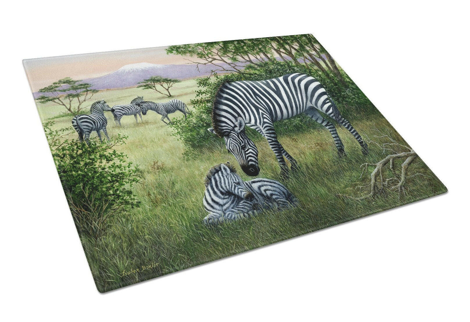 Zebras in the Field with Baby Glass Cutting Board Large BDBA0385LCB by Caroline's Treasures