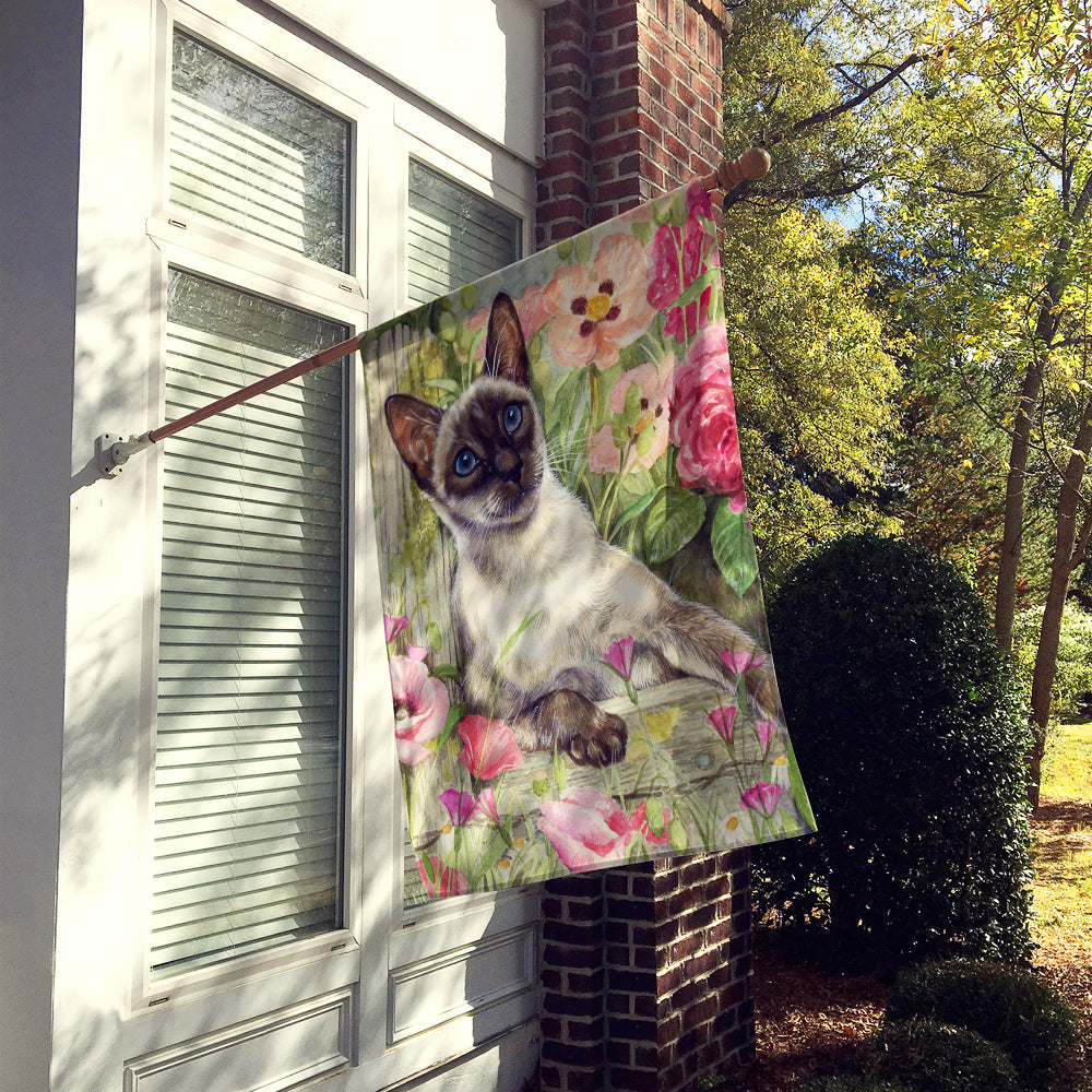 Siamese cat in the Roses Flag Canvas House Size CDCO0033CHF