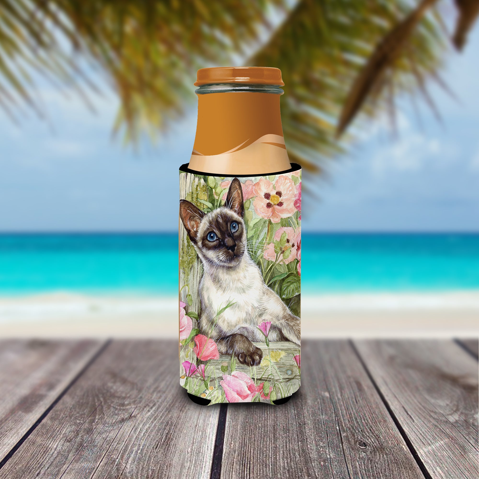 Siamese cat in the Roses Ultra Beverage Insulators for slim cans CDCO0033MUK