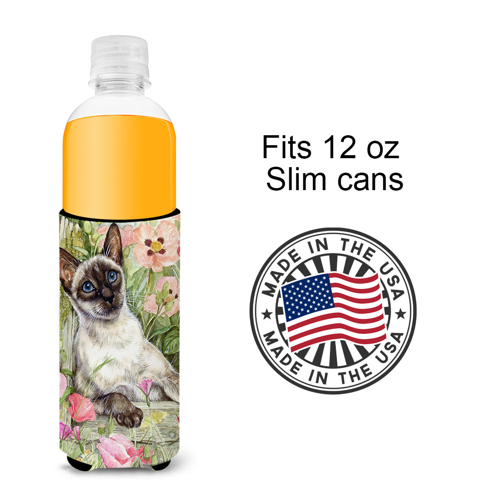 Siamese cat in the Roses Ultra Beverage Insulators for slim cans CDCO0033MUK  the-store.com.