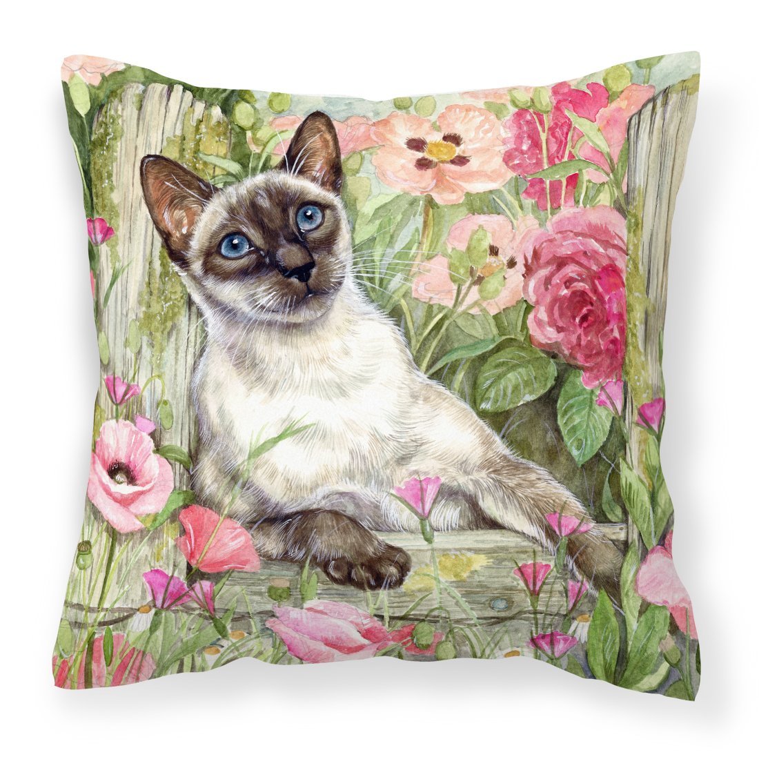 Siamese cat in the Roses Canvas Decorative Pillow by Caroline&#39;s Treasures