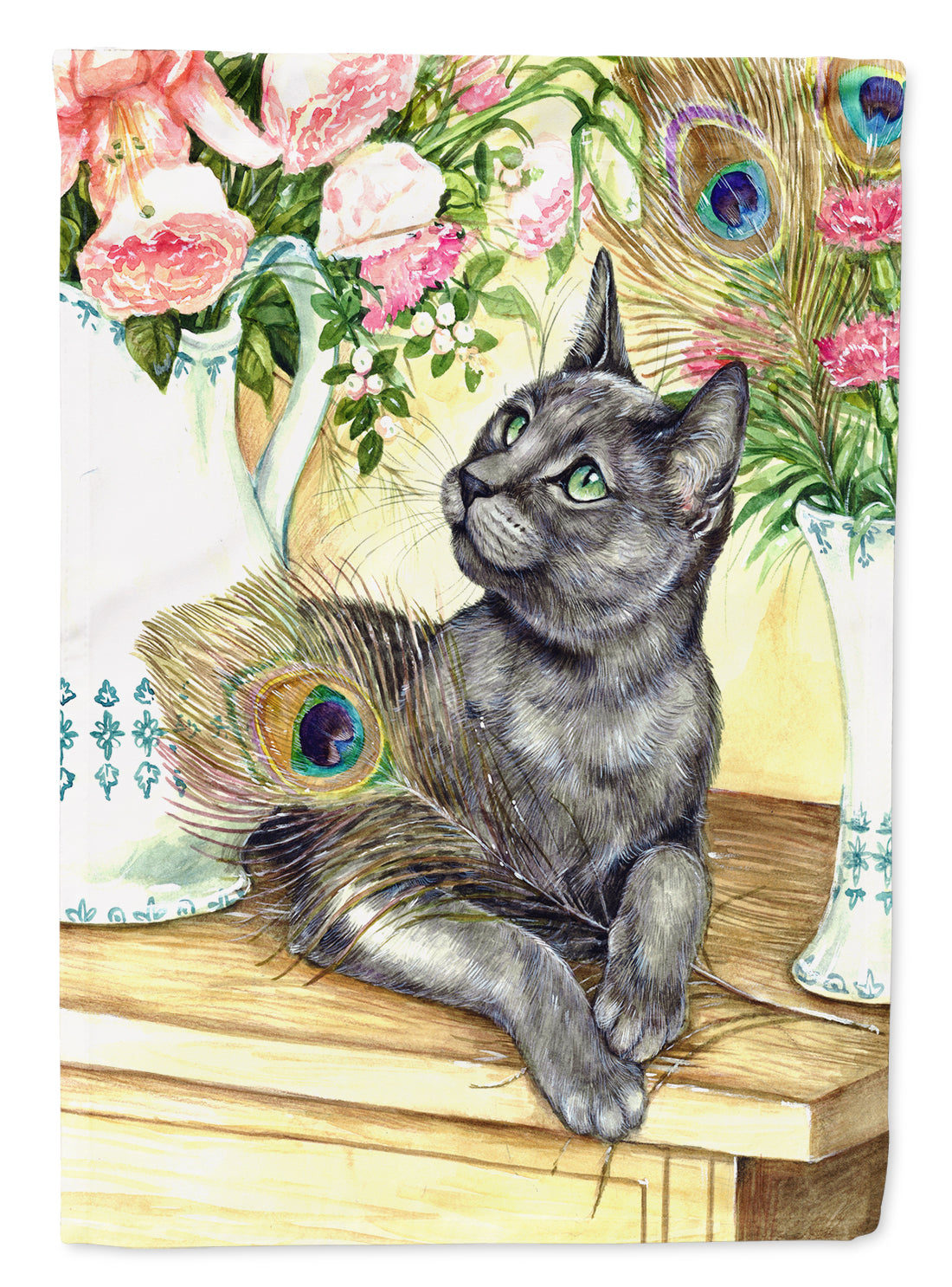 Cat and Peacock Feathers Flag Canvas House Size CDCO0035CHF