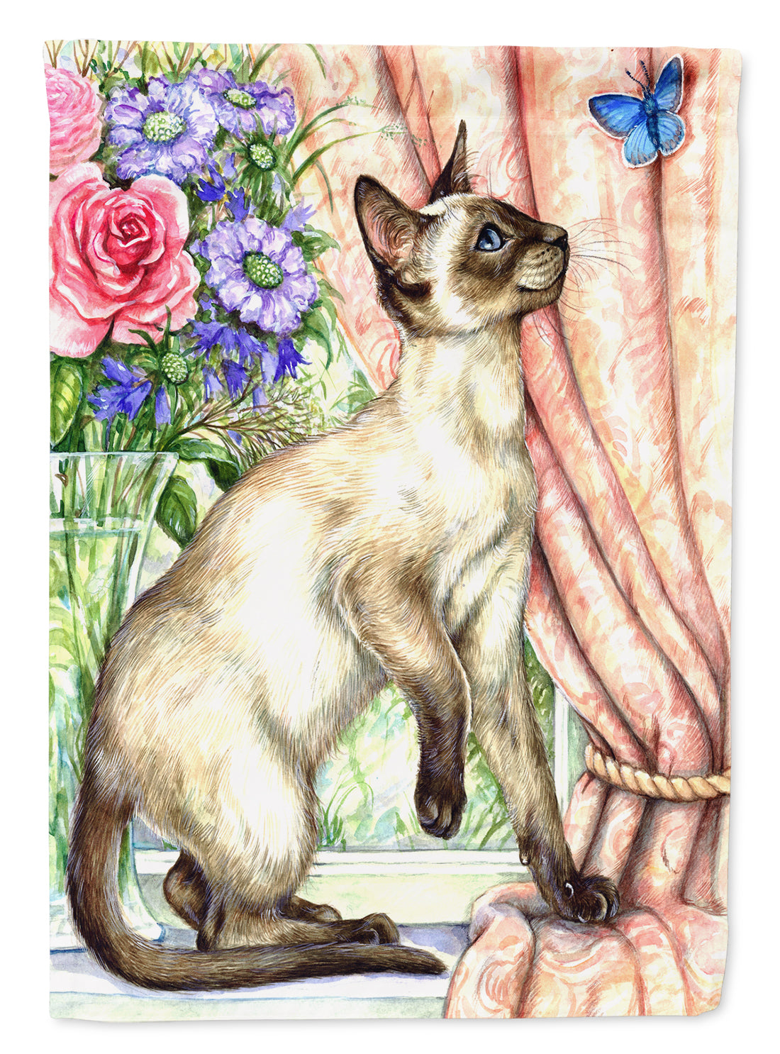 Siamese cat with Butterfly Flag Canvas House Size CDCO0036CHF