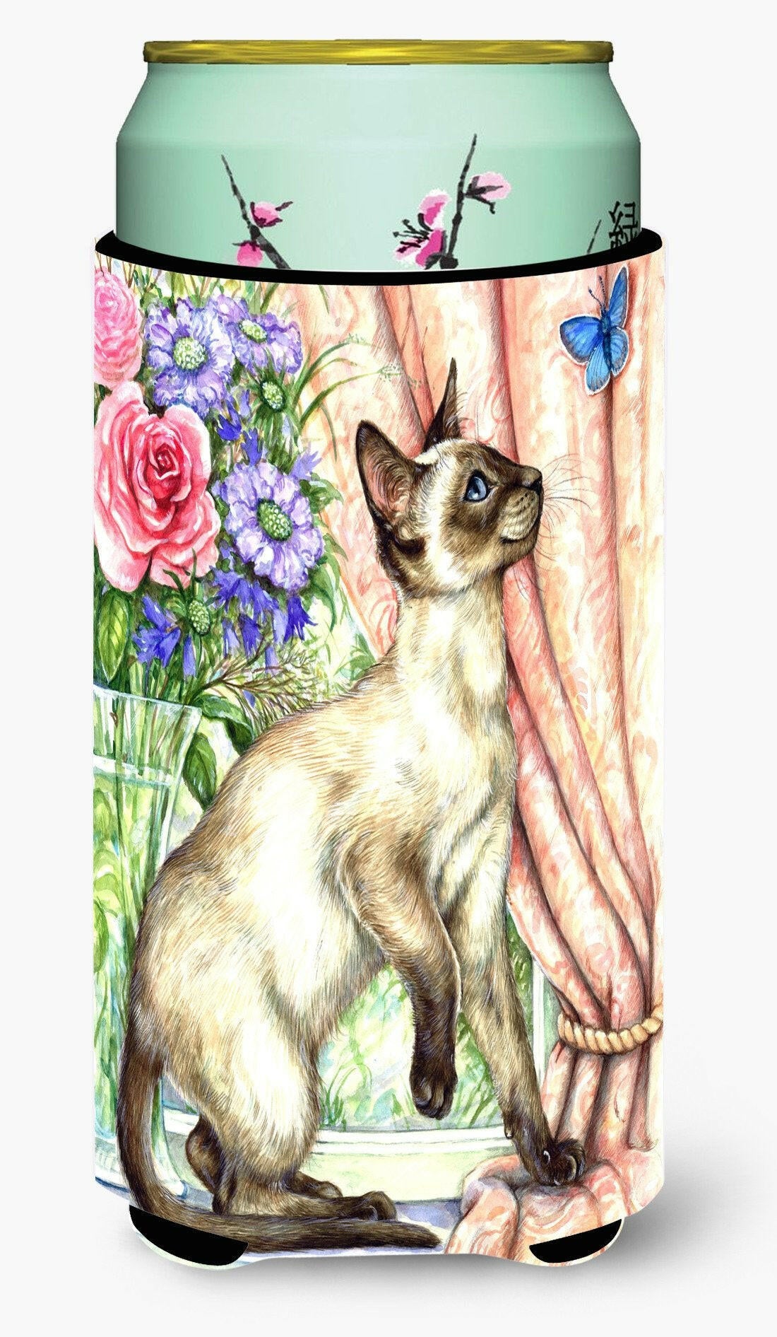 Siamese cat with Butterfly Tall Boy Beverage Insulator Hugger CDCO0036TBC by Caroline's Treasures