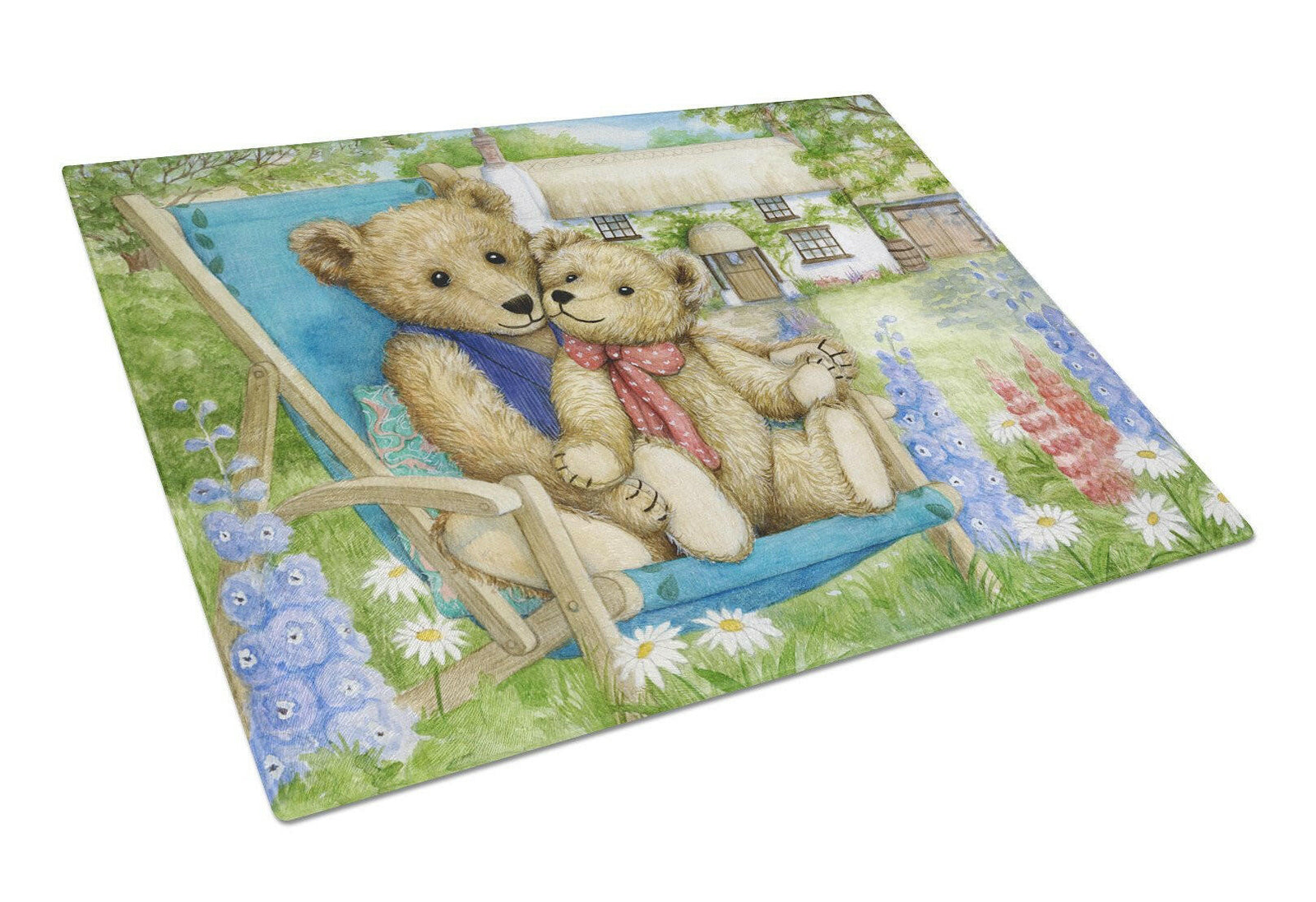 Springtime Teddy Bears in Flowers Glass Cutting Board Large CDCO0306LCB by Caroline's Treasures